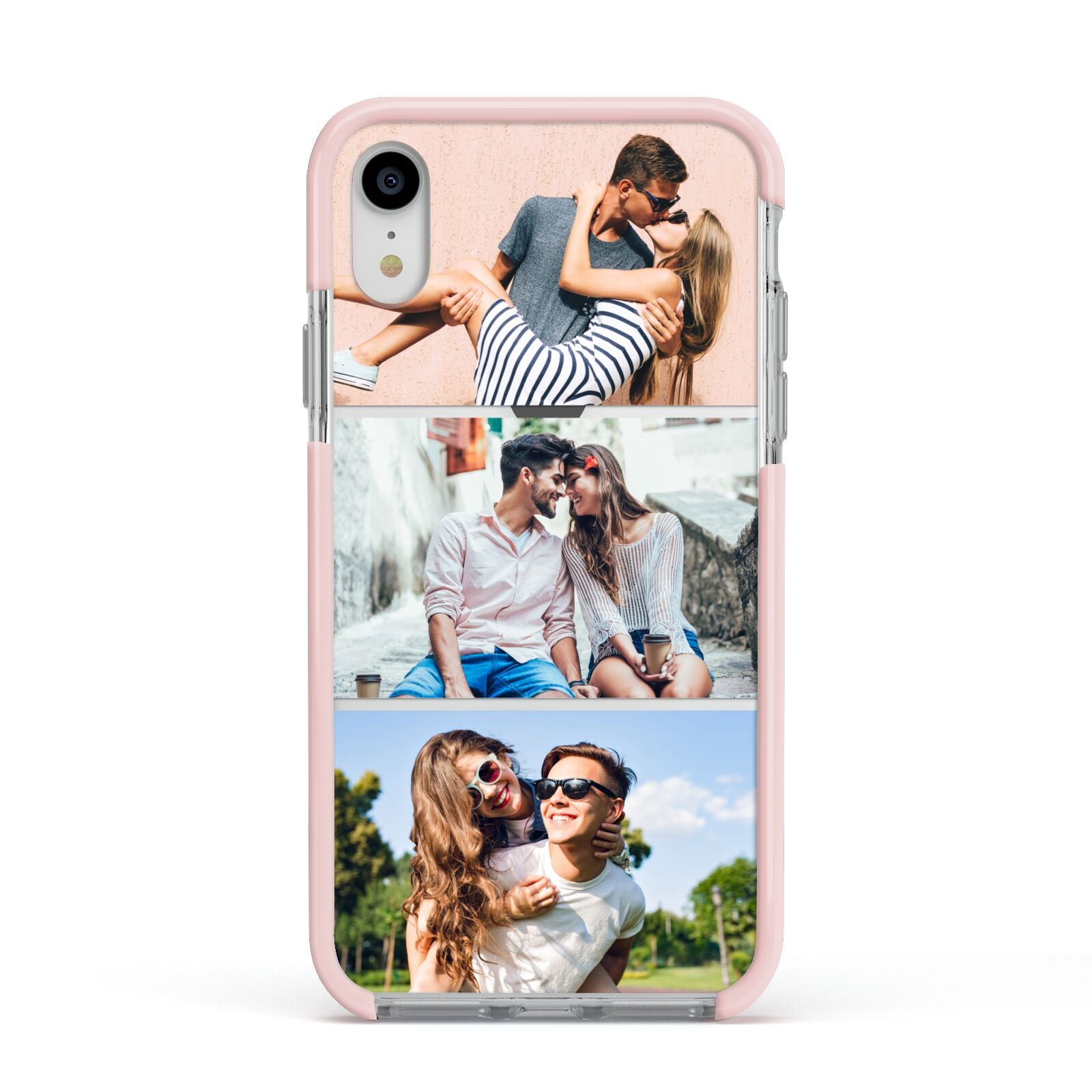 Three Photo Collage Apple iPhone XR Impact Case Pink Edge on Silver Phone