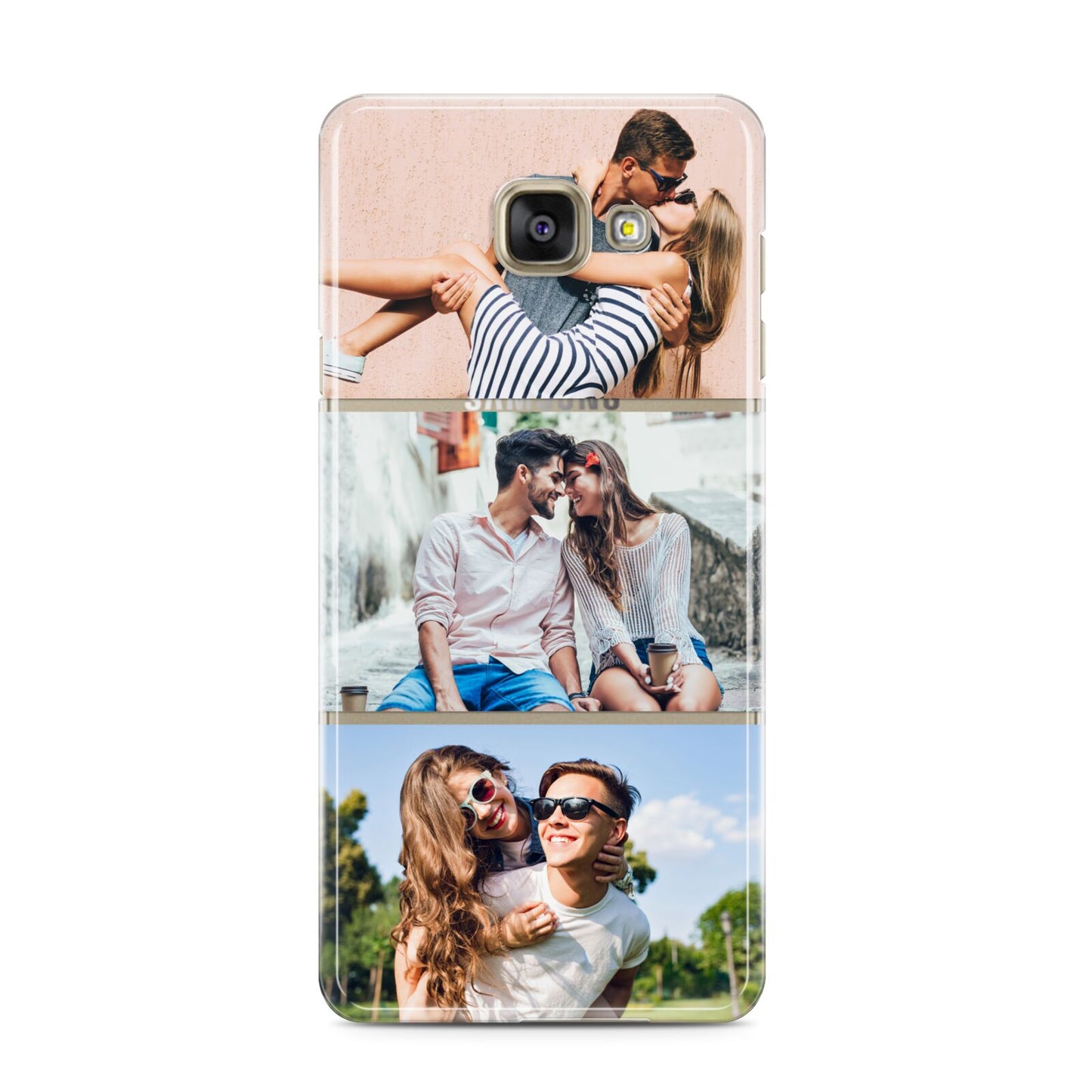 Three Photo Collage Samsung Galaxy A3 2016 Case on gold phone