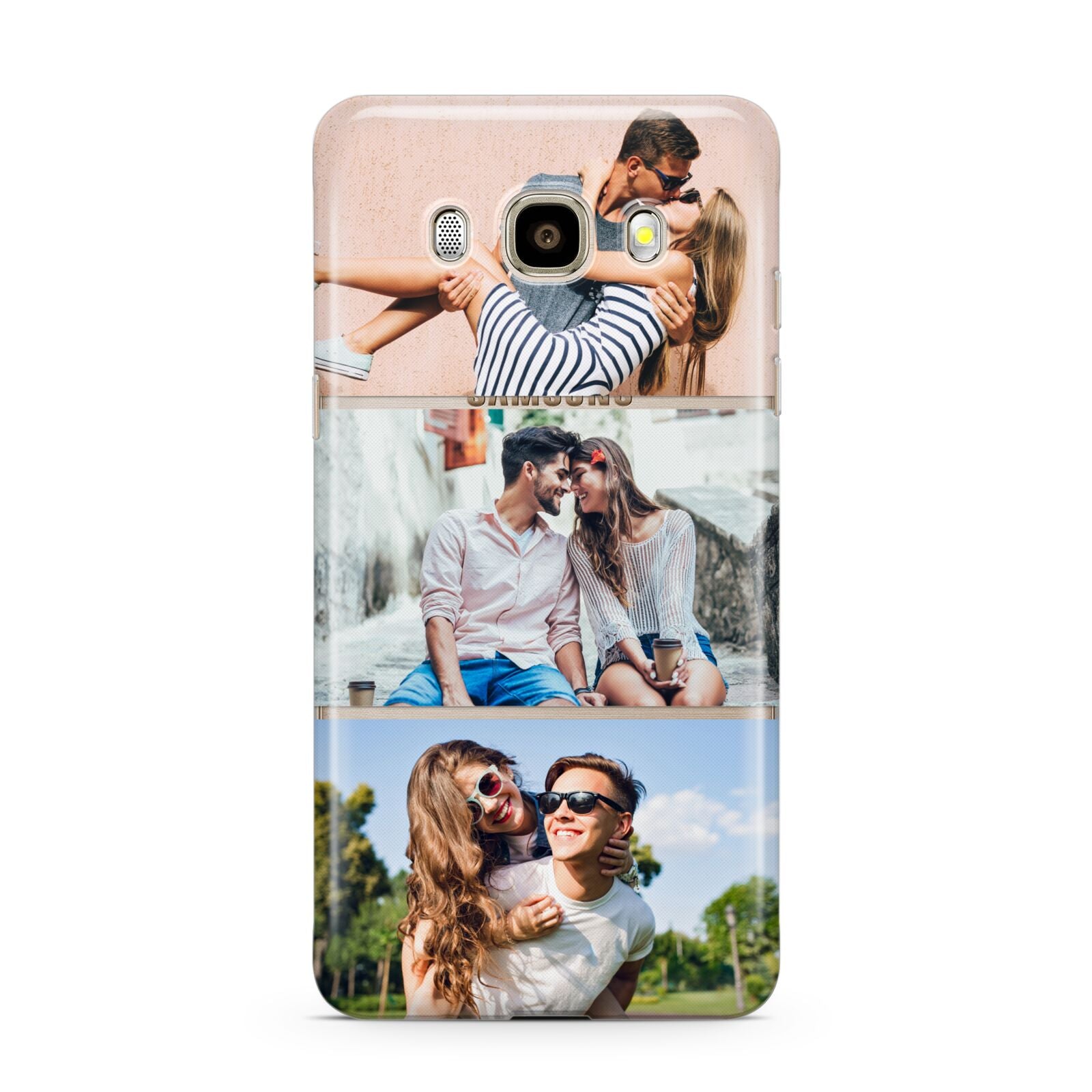 Three Photo Collage Samsung Galaxy J7 2016 Case on gold phone