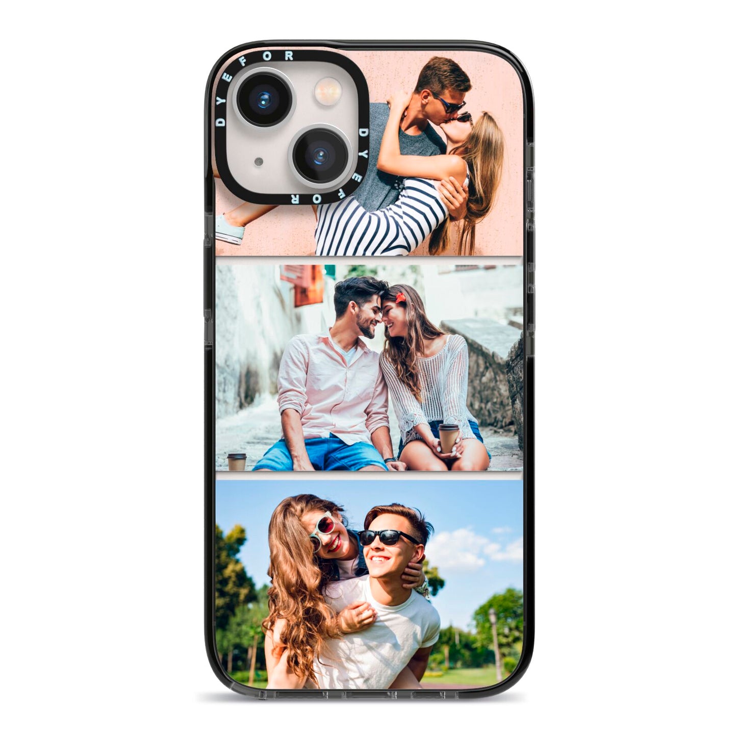 Three Photo Collage iPhone 13 Black Impact Case on Silver phone