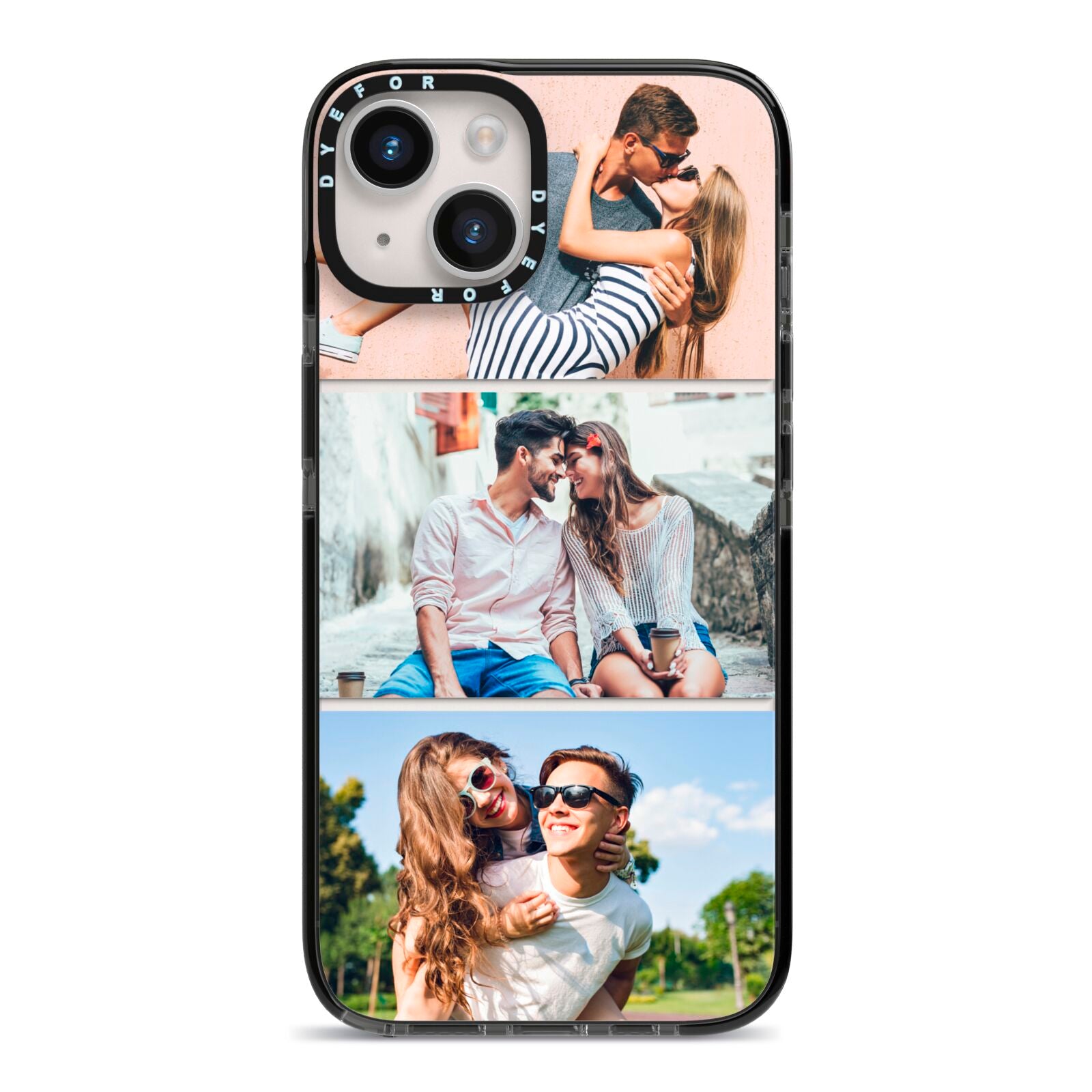 Three Photo Collage iPhone 14 Black Impact Case on Silver phone