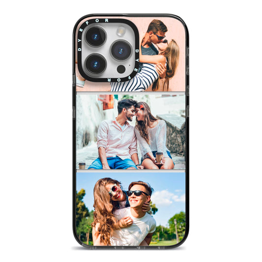 Three Photo Collage iPhone 14 Pro Max Black Impact Case on Silver phone
