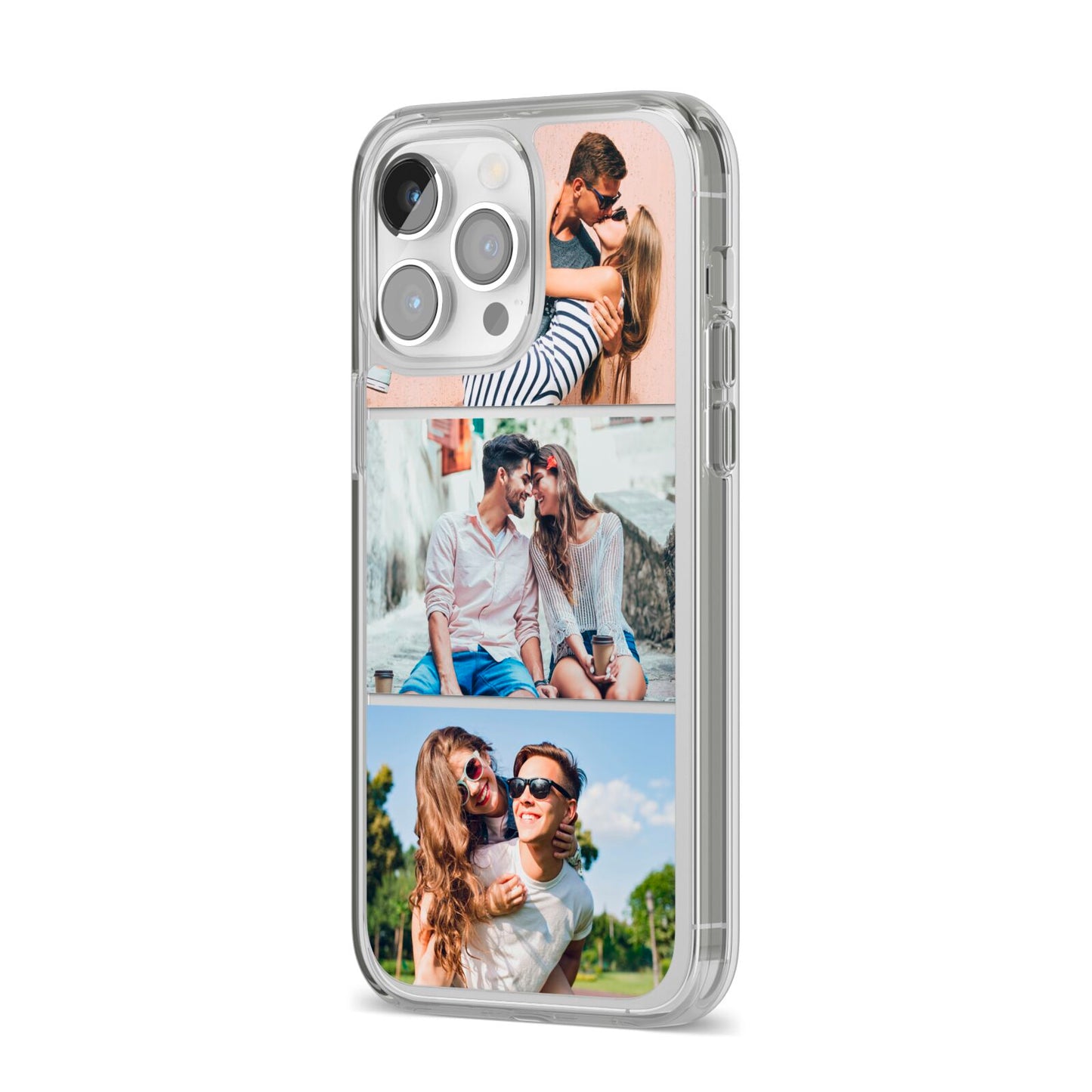 Three Photo Collage iPhone 14 Pro Max Clear Tough Case Silver Angled Image