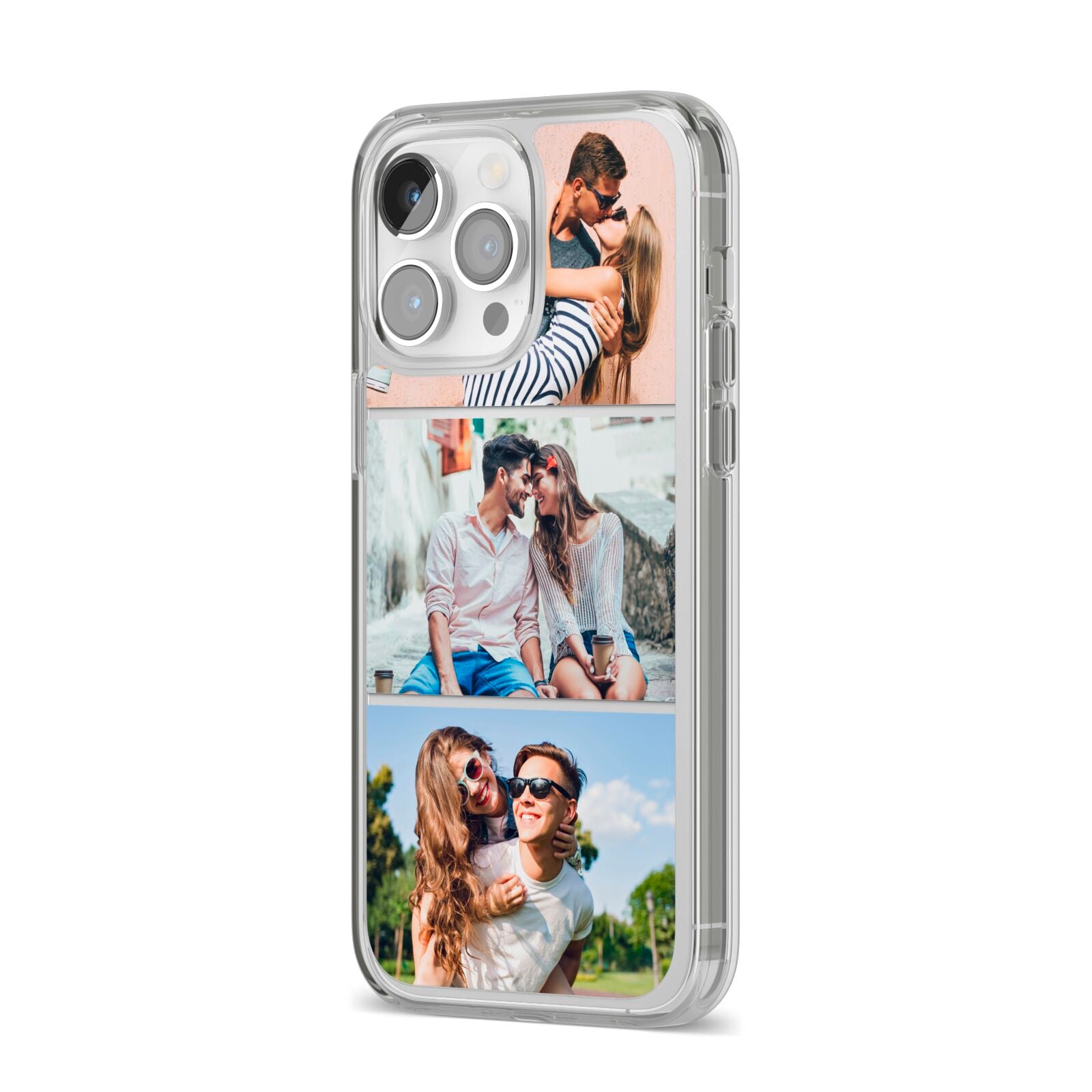 Three Photo Collage iPhone 14 Pro Max Clear Tough Case Silver Angled Image