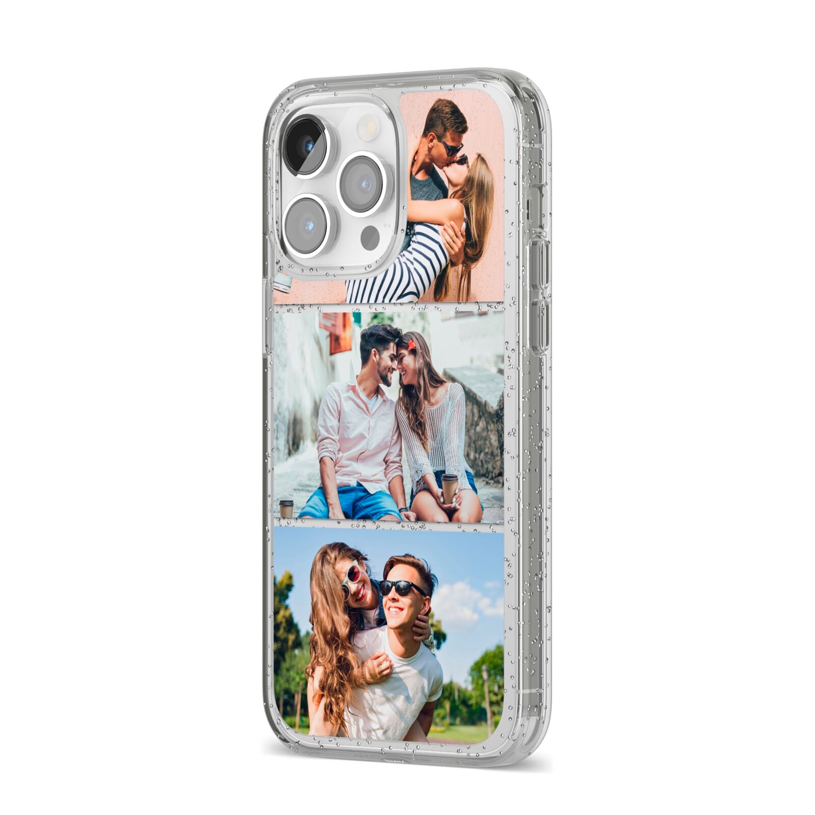 Three Photo Collage iPhone 14 Pro Max Glitter Tough Case Silver Angled Image