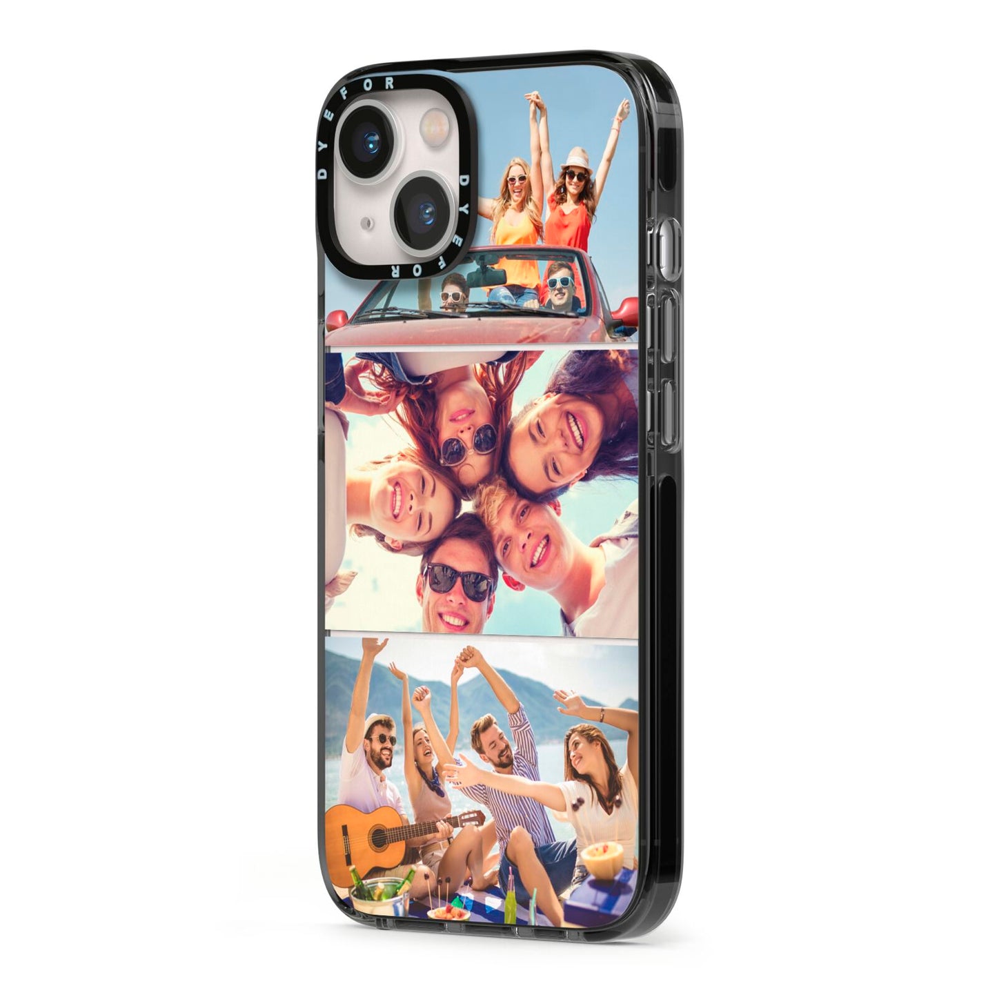 Three Photo iPhone 13 Black Impact Case Side Angle on Silver phone