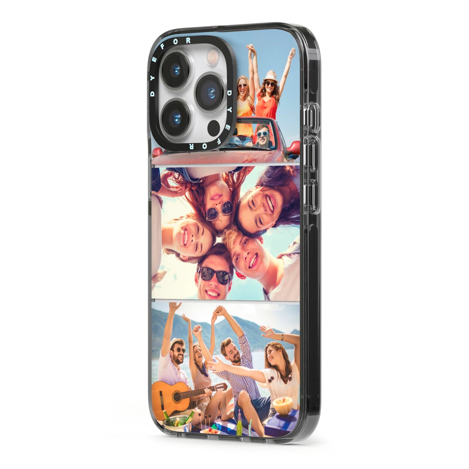 Three Photo iPhone 13 Pro Black Impact Case Side Angle on Silver phone