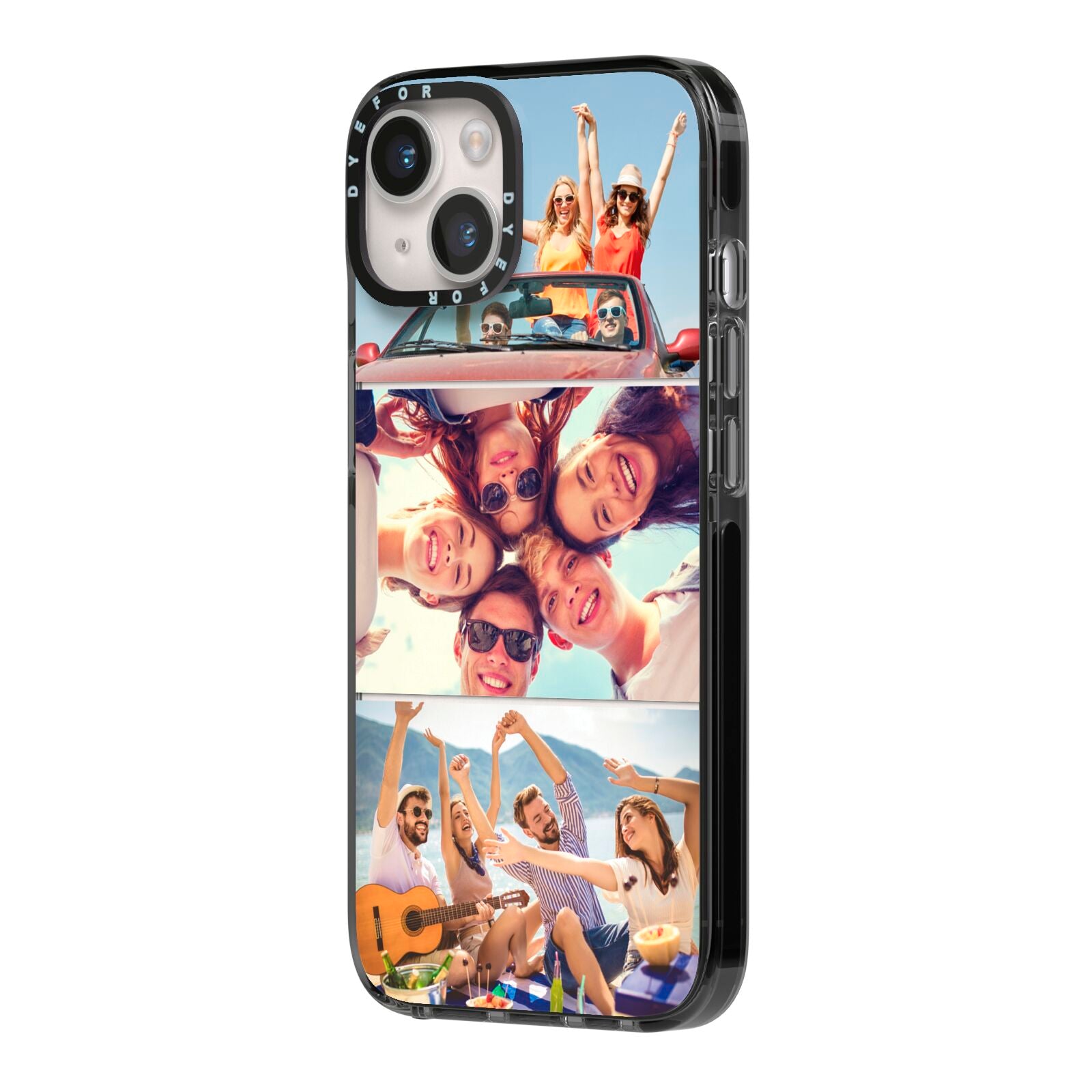 Three Photo iPhone 14 Black Impact Case Side Angle on Silver phone