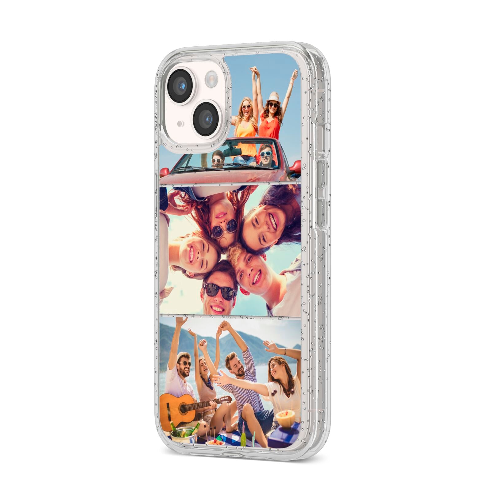 Three Photo iPhone 14 Glitter Tough Case Starlight Angled Image