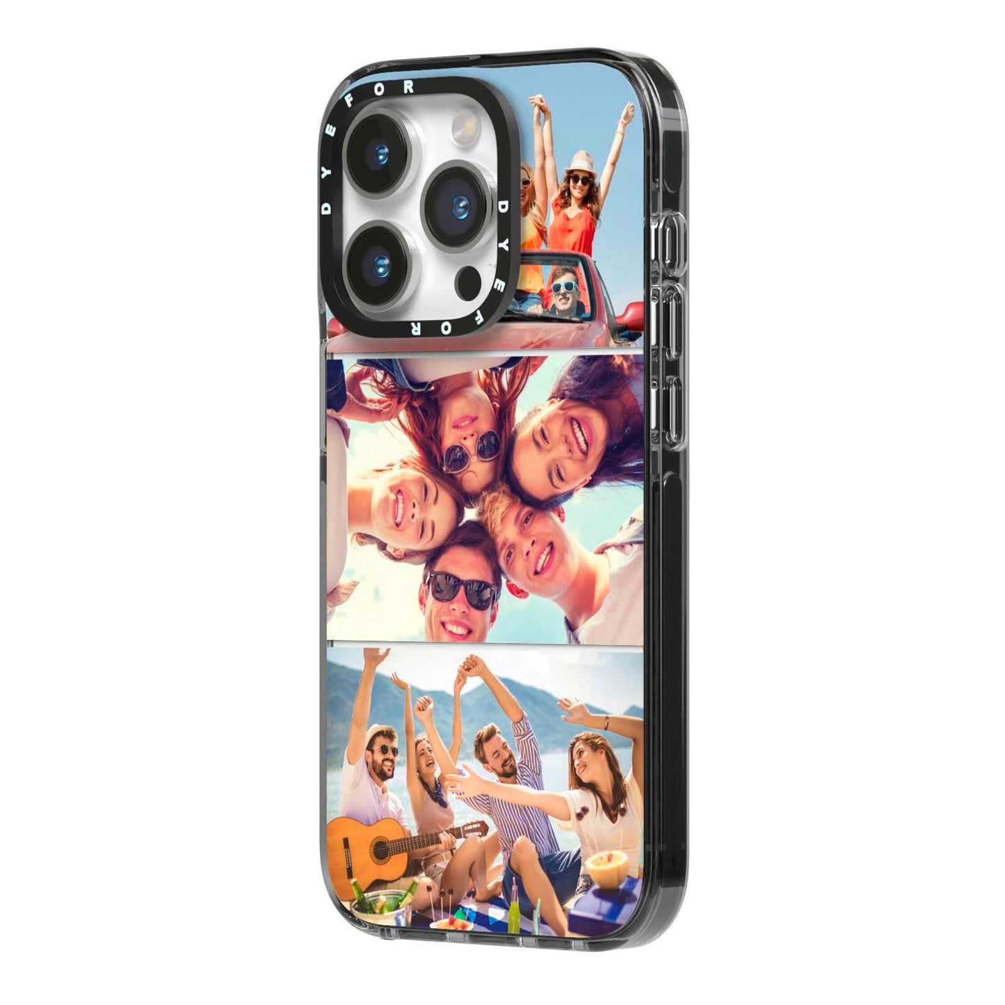 Three Photo iPhone 14 Pro Black Impact Case Side Angle on Silver phone