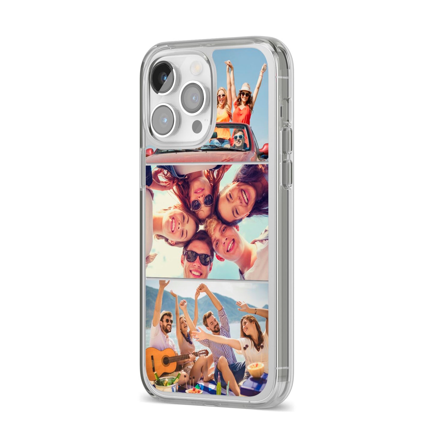 Three Photo iPhone 14 Pro Max Clear Tough Case Silver Angled Image