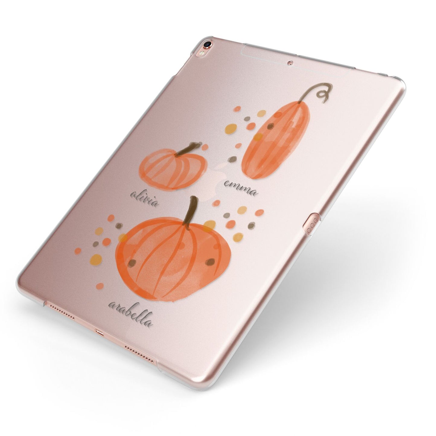 Three Pumpkins Personalised Apple iPad Case on Rose Gold iPad Side View