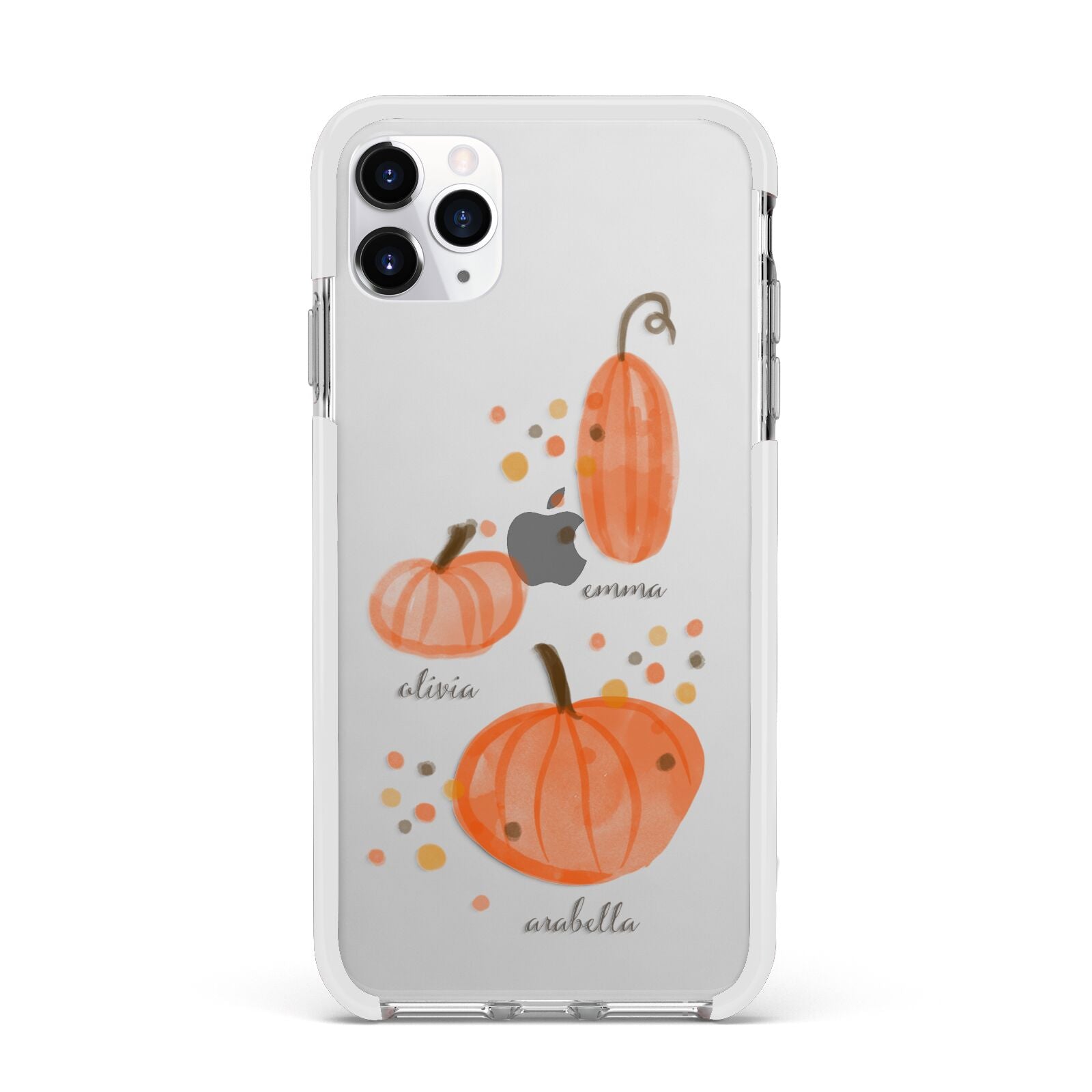 Three Pumpkins Personalised Apple iPhone 11 Pro Max in Silver with White Impact Case