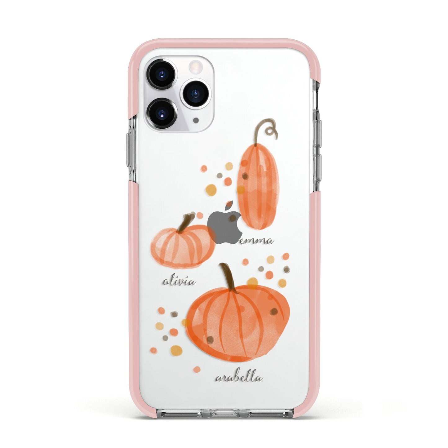 Three Pumpkins Personalised Apple iPhone 11 Pro in Silver with Pink Impact Case