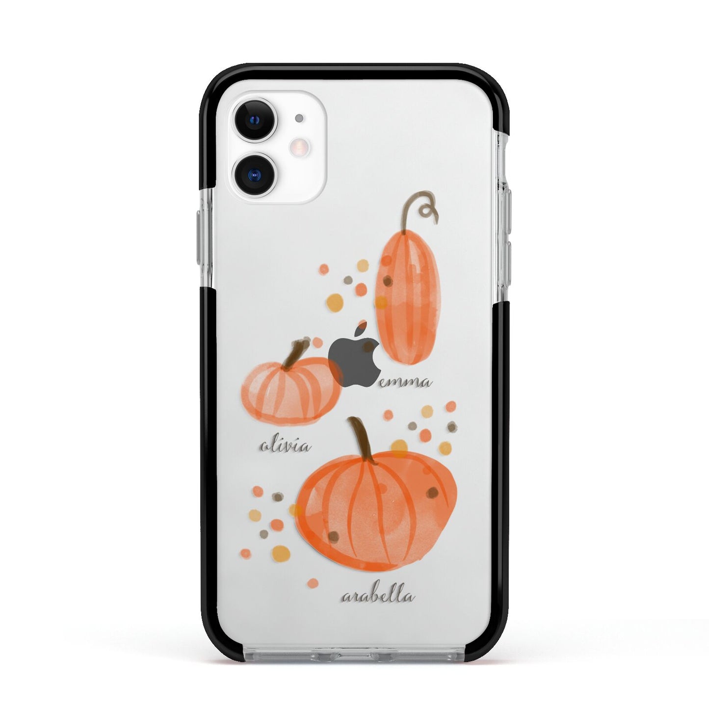 Three Pumpkins Personalised Apple iPhone 11 in White with Black Impact Case