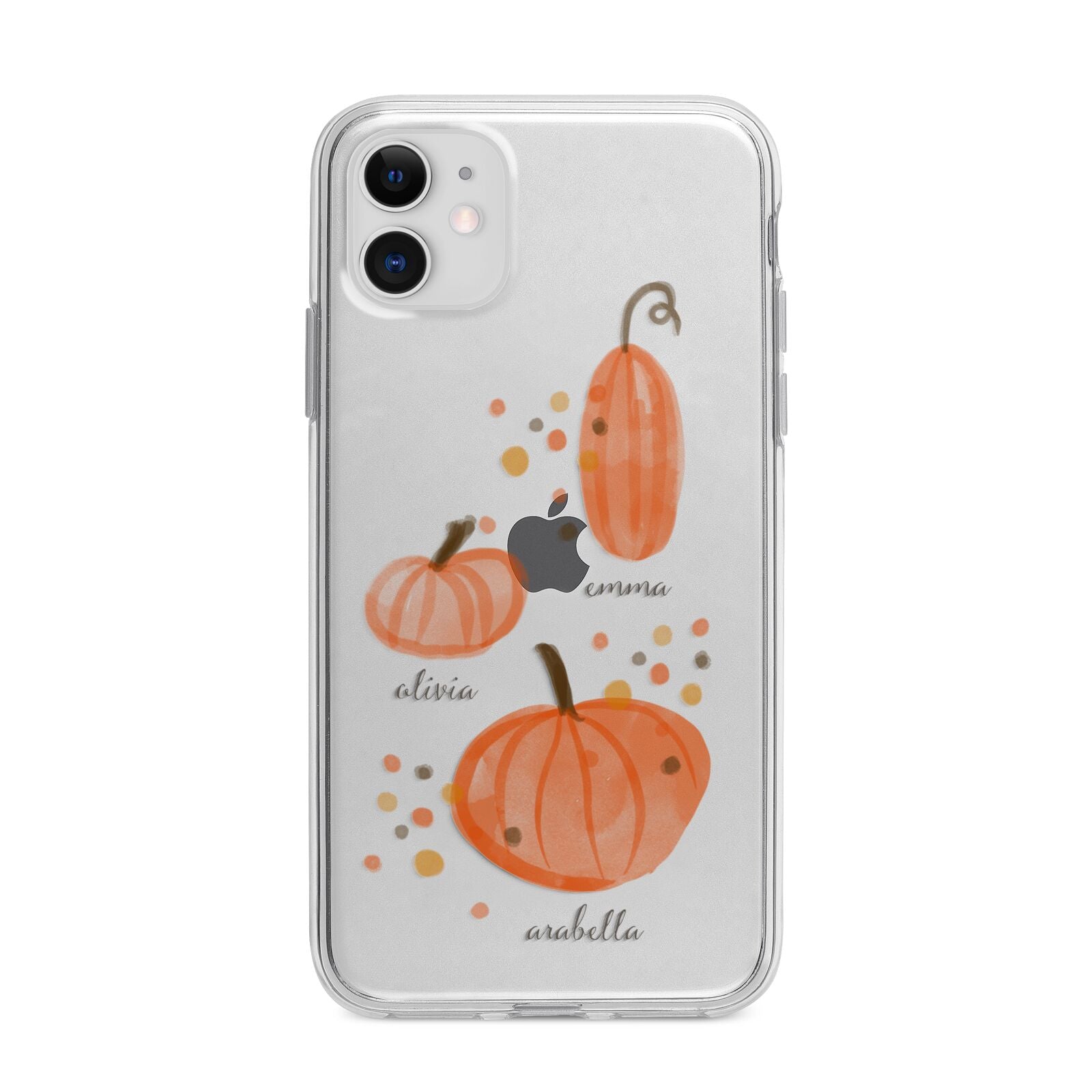 Three Pumpkins Personalised Apple iPhone 11 in White with Bumper Case