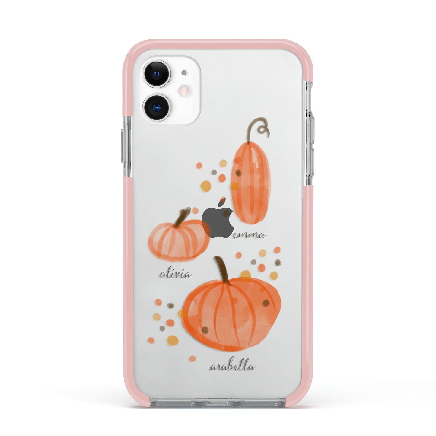 Three Pumpkins Personalised Apple iPhone 11 in White with Pink Impact Case