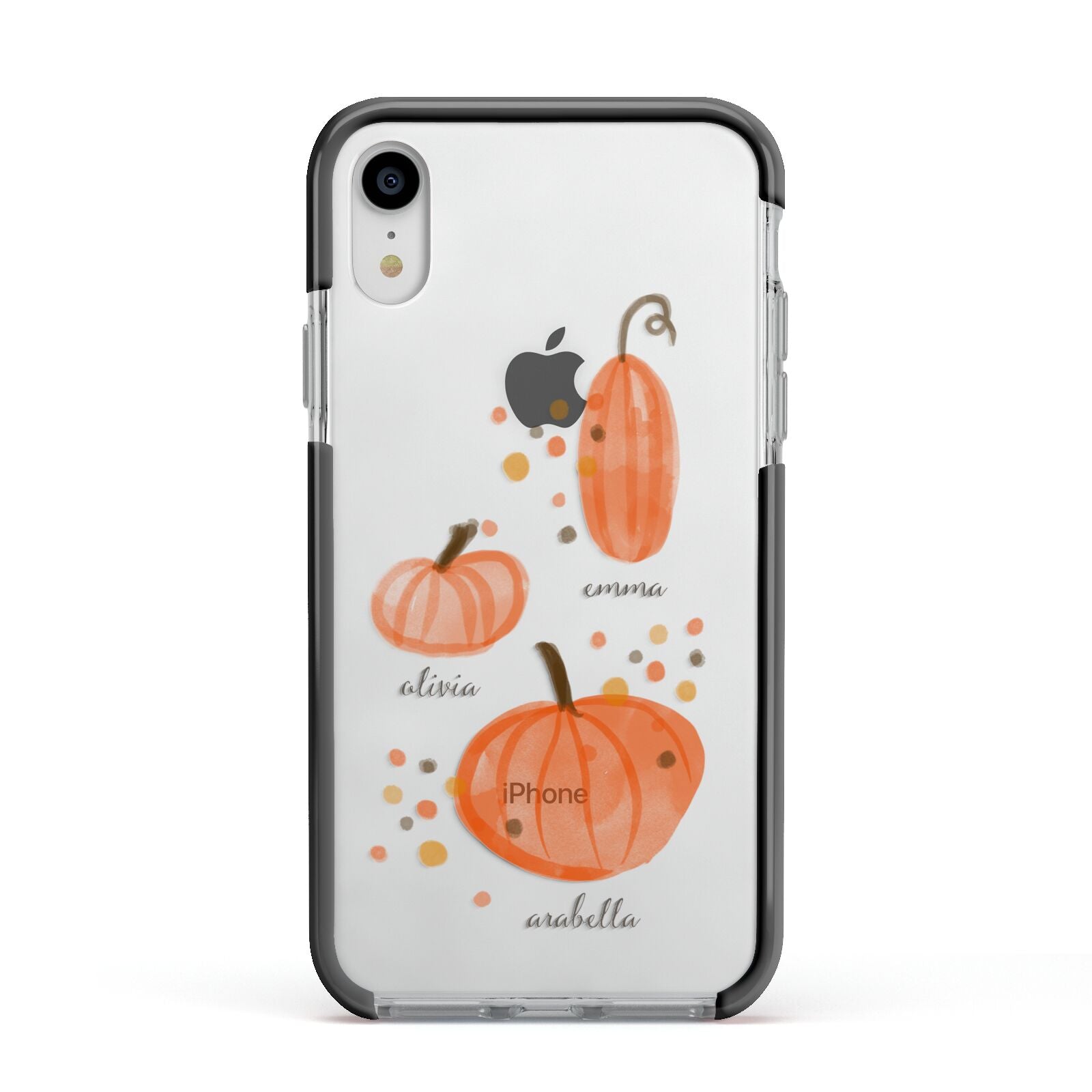 Three Pumpkins Personalised Apple iPhone XR Impact Case Black Edge on Silver Phone