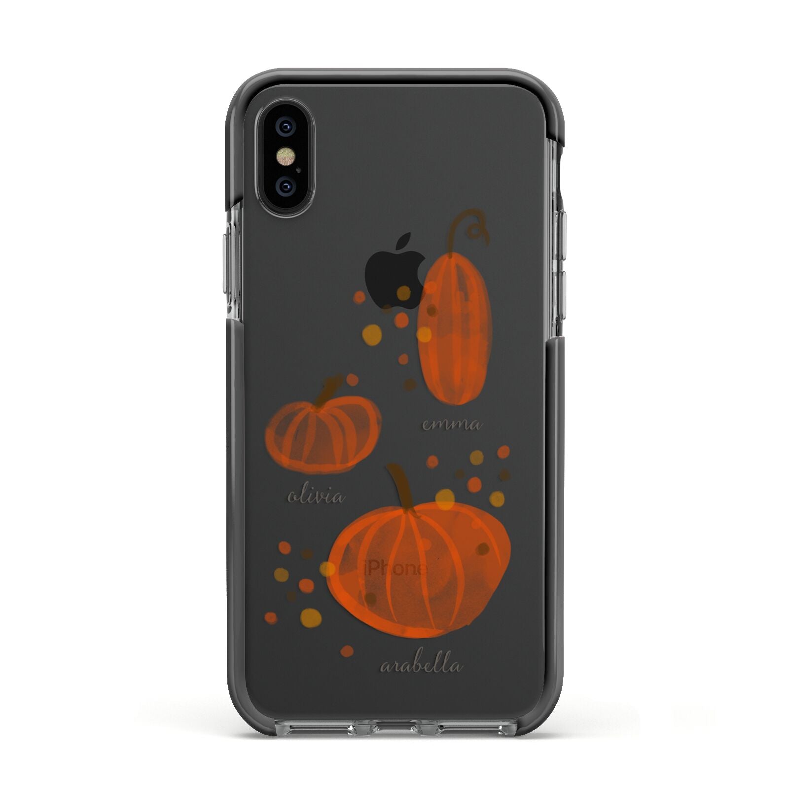 Three Pumpkins Personalised Apple iPhone Xs Impact Case Black Edge on Black Phone