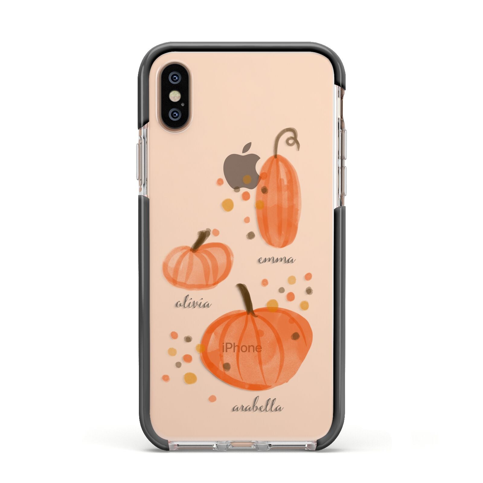 Three Pumpkins Personalised Apple iPhone Xs Impact Case Black Edge on Gold Phone
