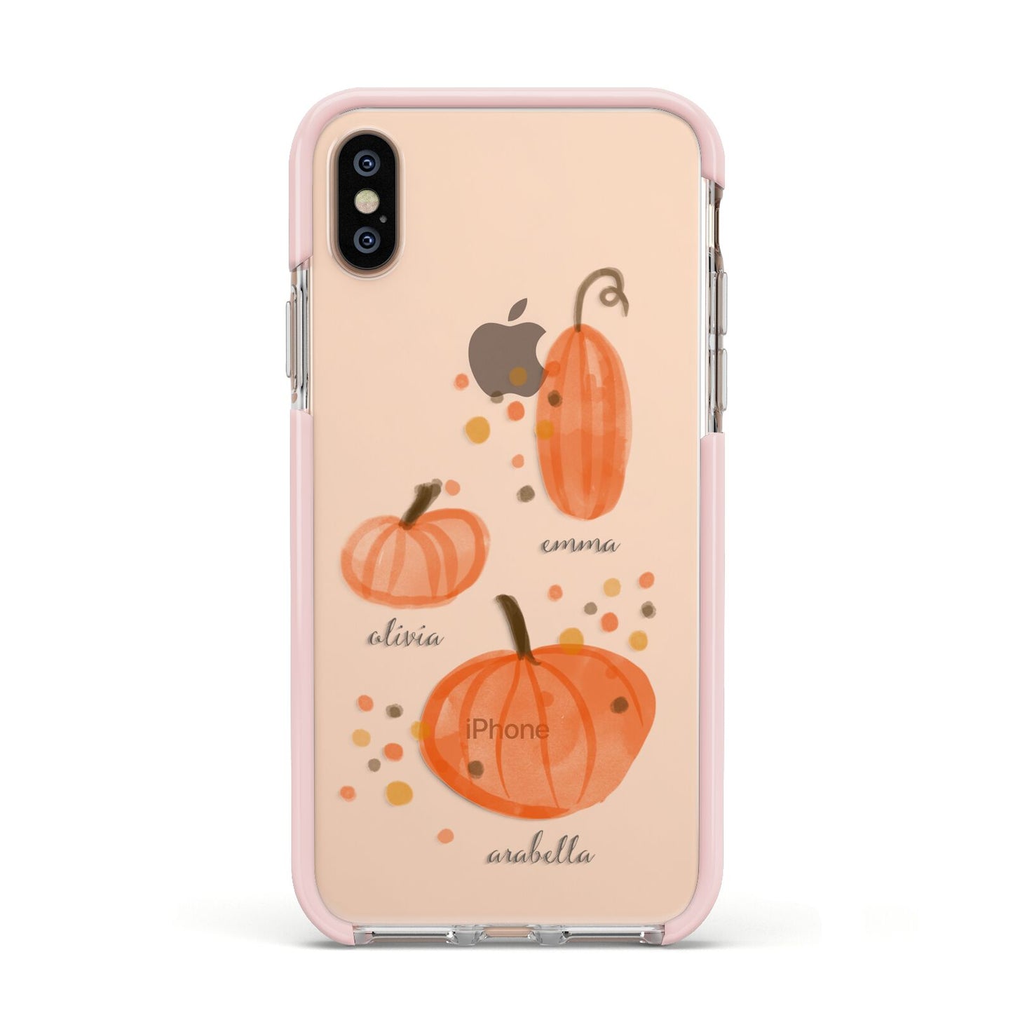 Three Pumpkins Personalised Apple iPhone Xs Impact Case Pink Edge on Gold Phone
