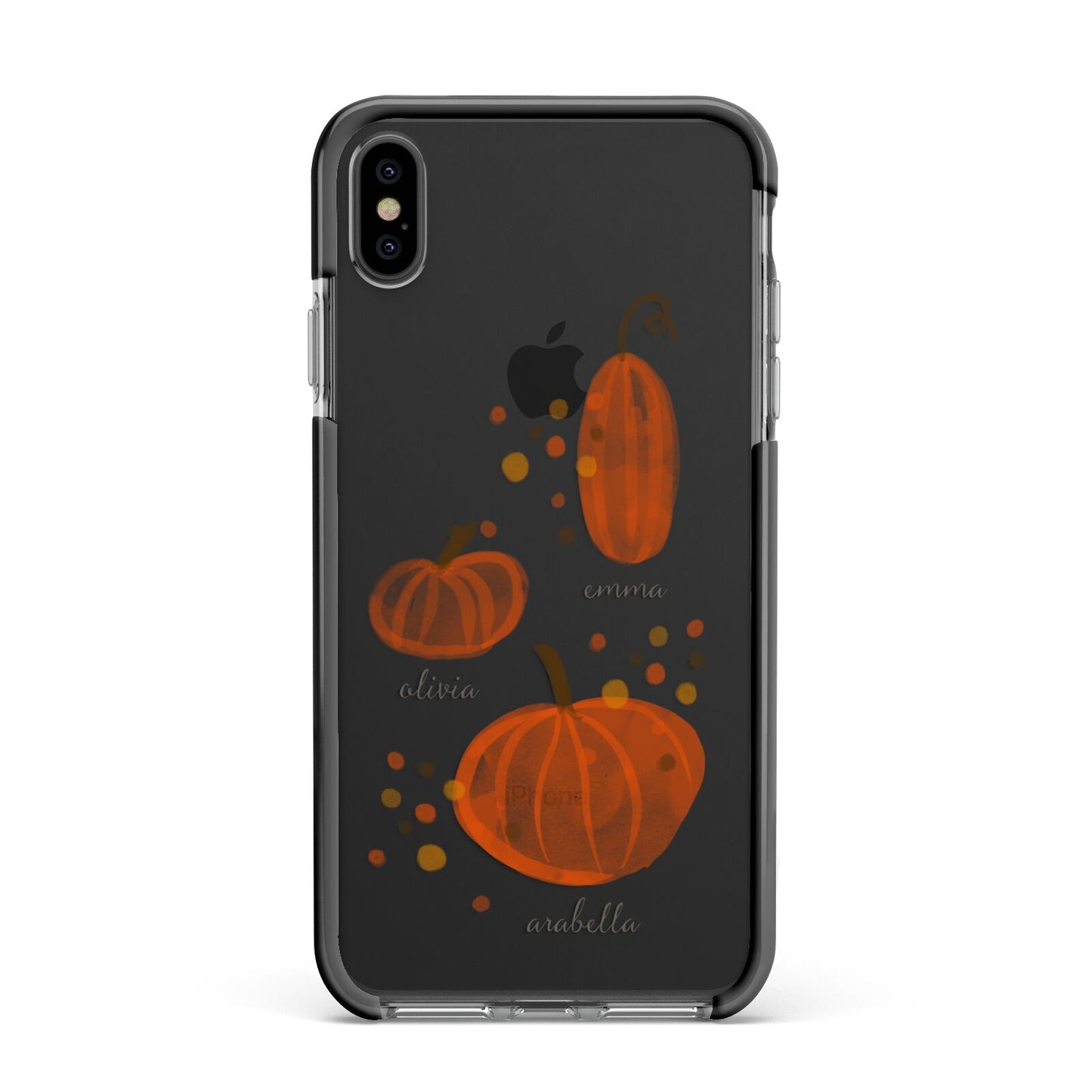 Three Pumpkins Personalised Apple iPhone Xs Max Impact Case Black Edge on Black Phone