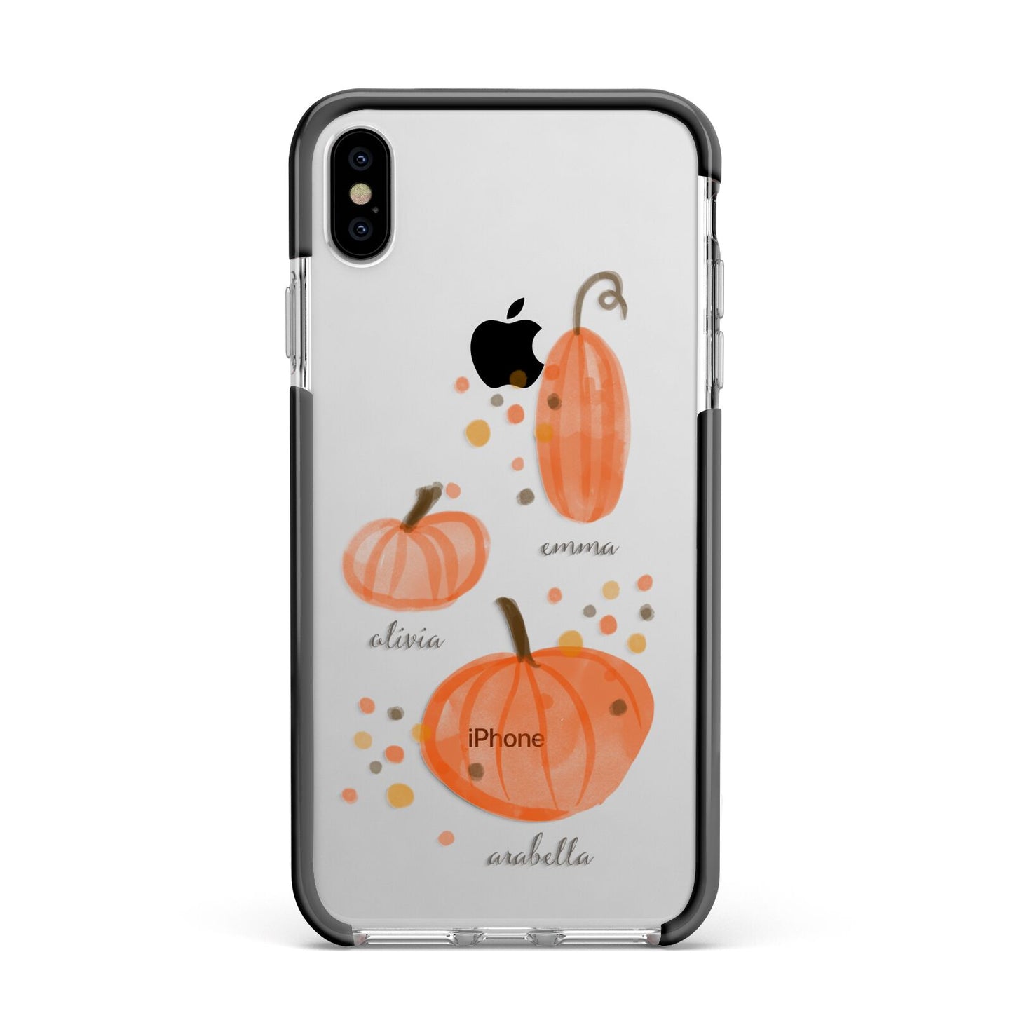 Three Pumpkins Personalised Apple iPhone Xs Max Impact Case Black Edge on Silver Phone
