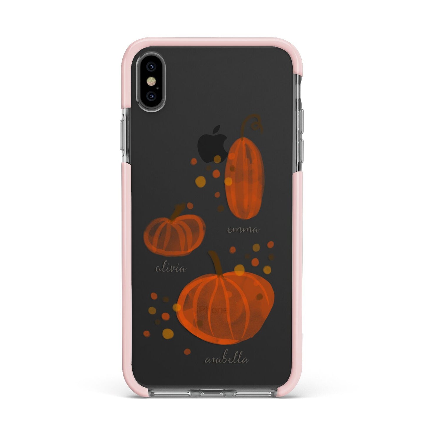 Three Pumpkins Personalised Apple iPhone Xs Max Impact Case Pink Edge on Black Phone