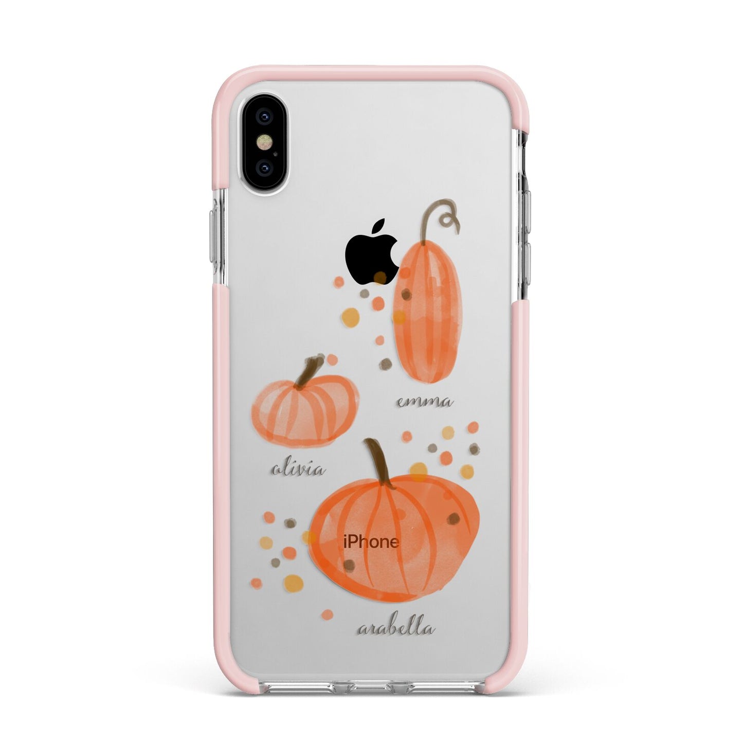 Three Pumpkins Personalised Apple iPhone Xs Max Impact Case Pink Edge on Silver Phone