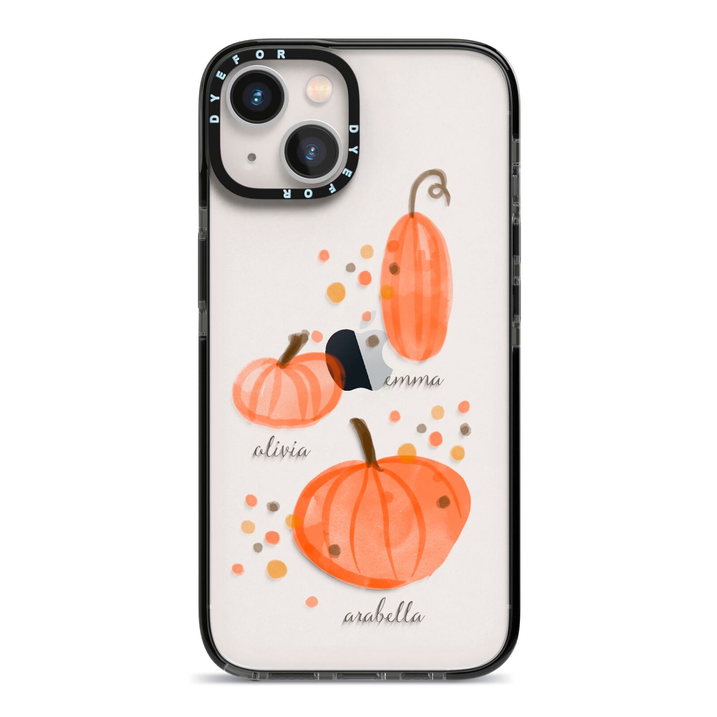 Three Pumpkins Personalised iPhone 13 Black Impact Case on Silver phone