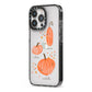 Three Pumpkins Personalised iPhone 13 Pro Black Impact Case Side Angle on Silver phone