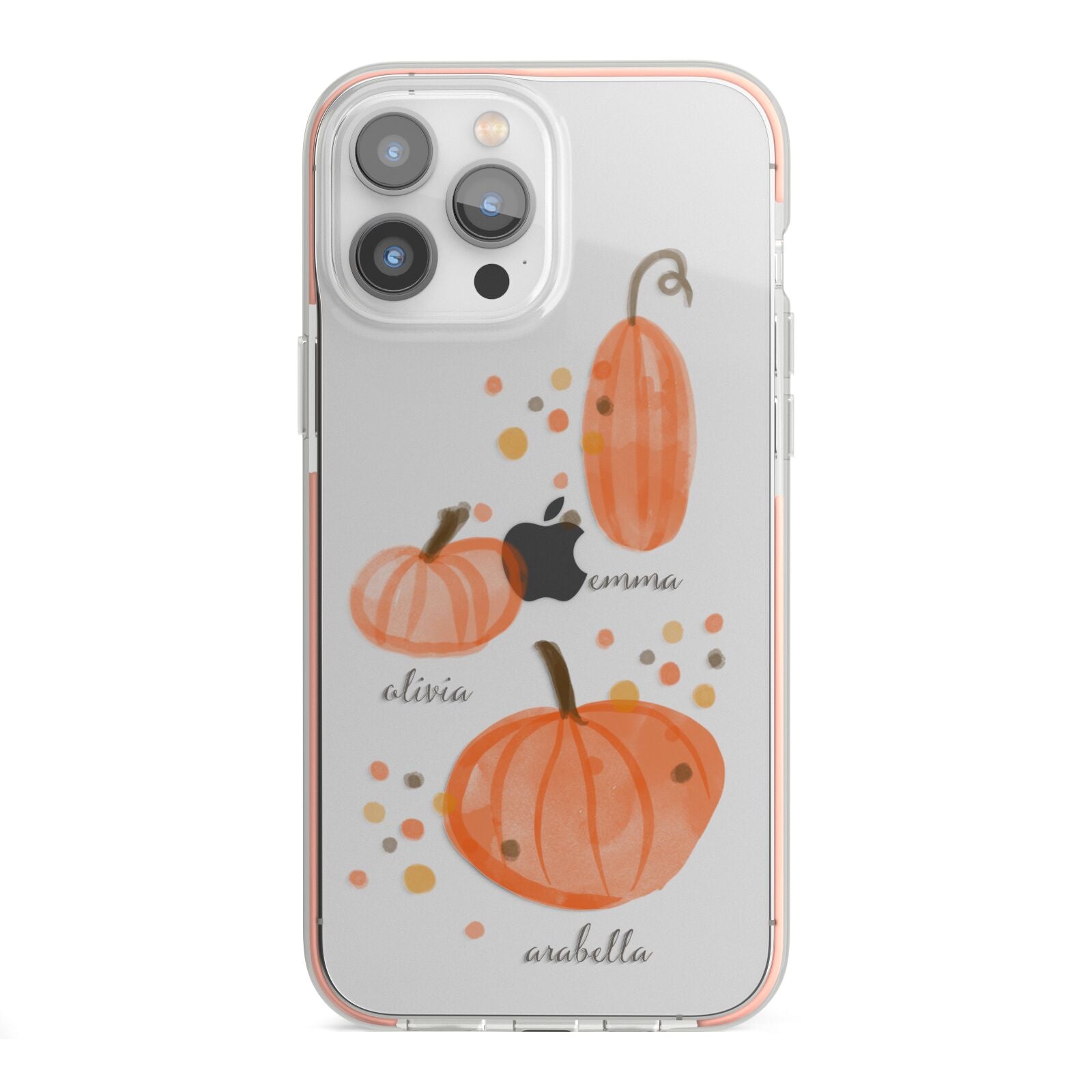 Three Pumpkins Personalised iPhone 13 Pro Max TPU Impact Case with Pink Edges