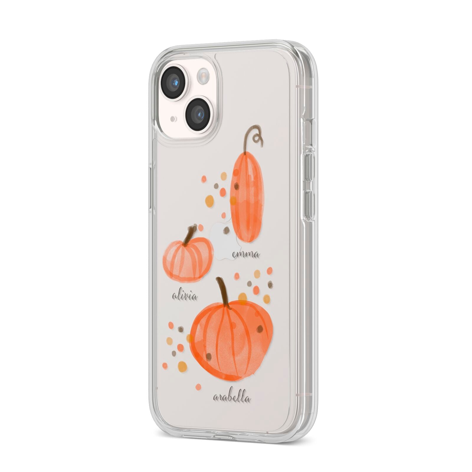 Three Pumpkins Personalised iPhone 14 Clear Tough Case Starlight Angled Image