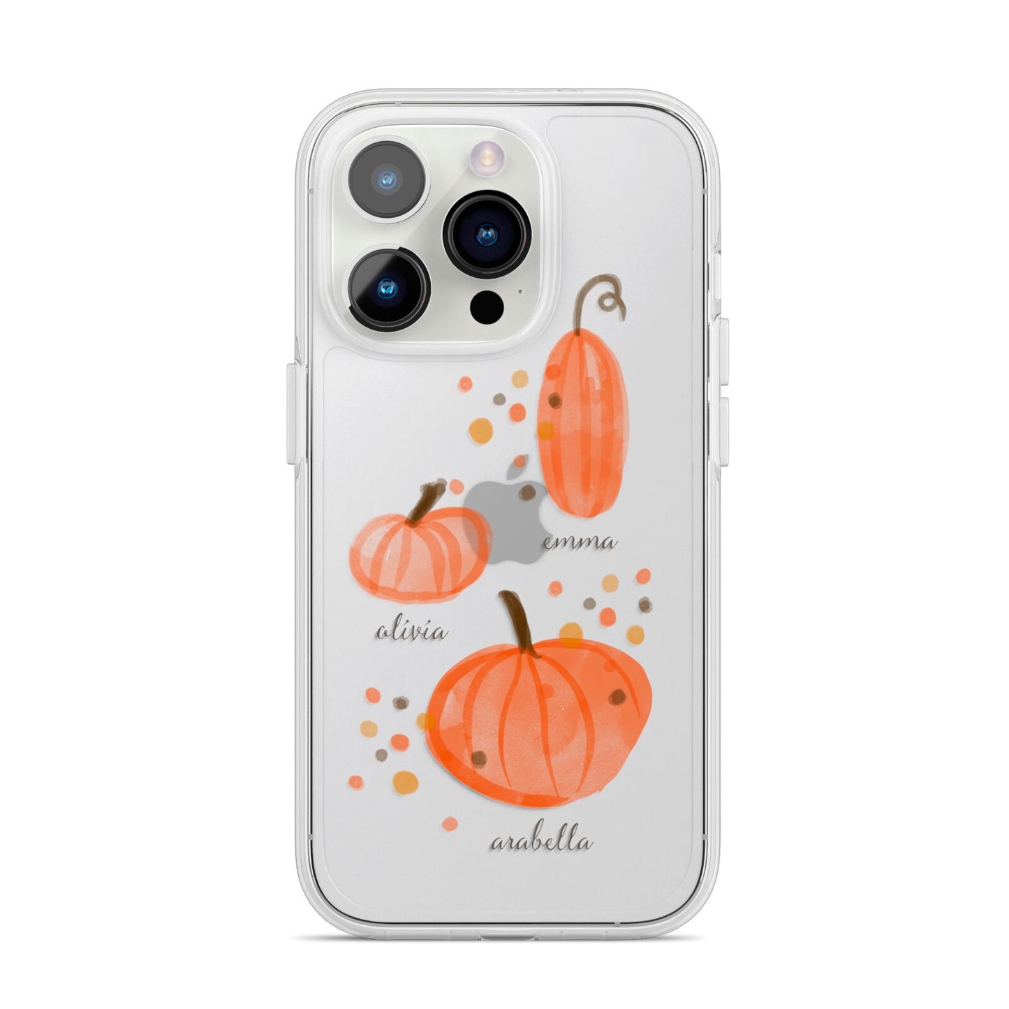 Three Pumpkins Personalised iPhone 14 Pro Clear Tough Case Silver