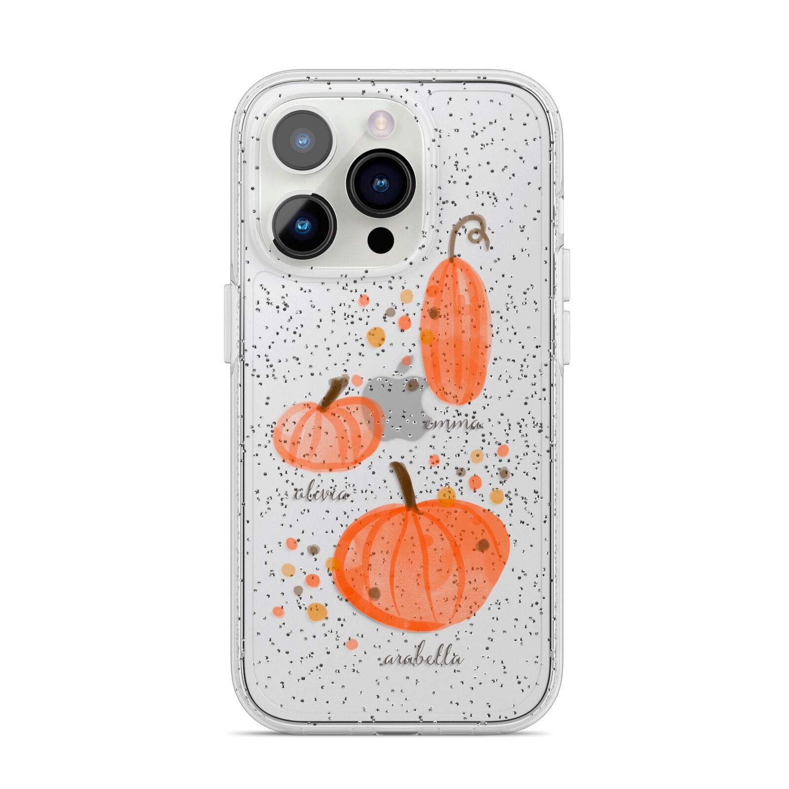 Three Pumpkins Personalised iPhone 14 Pro Glitter Tough Case Silver