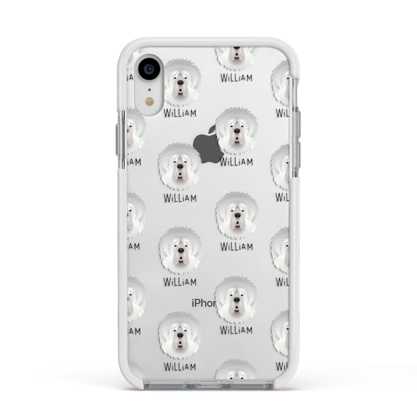 Tibetan Mastiff Icon with Name Apple iPhone XR Impact Case White Edge on Silver Phone