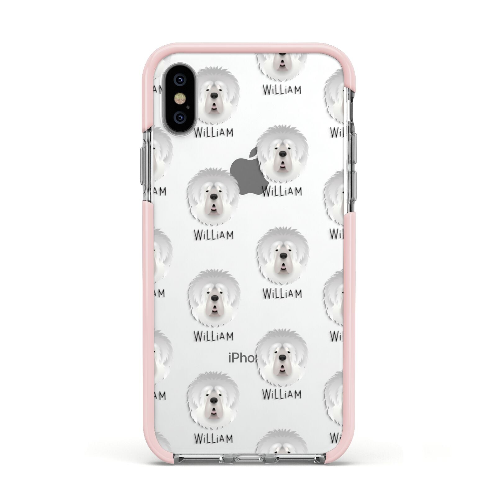 Tibetan Mastiff Icon with Name Apple iPhone Xs Impact Case Pink Edge on Silver Phone