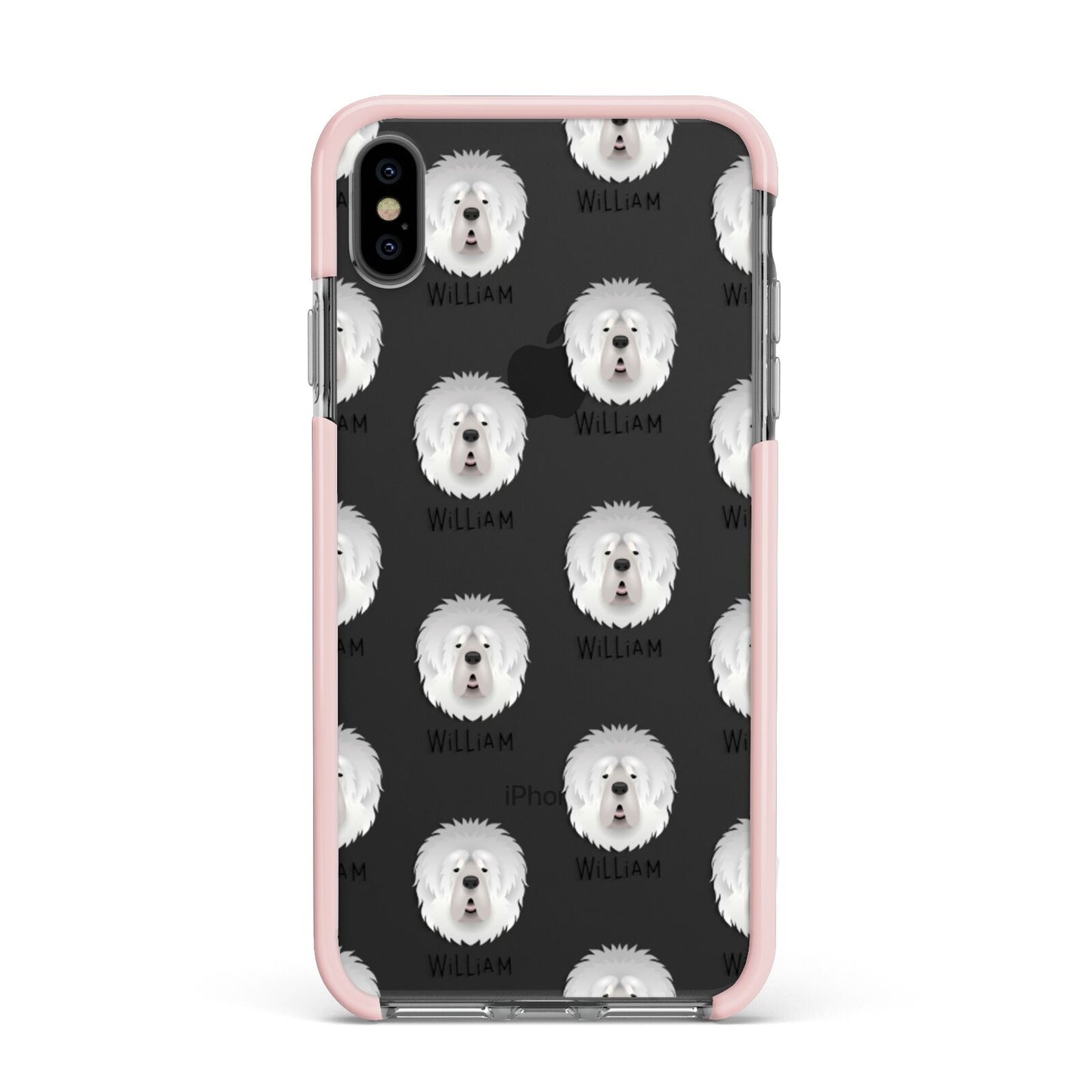 Tibetan Mastiff Icon with Name Apple iPhone Xs Max Impact Case Pink Edge on Black Phone