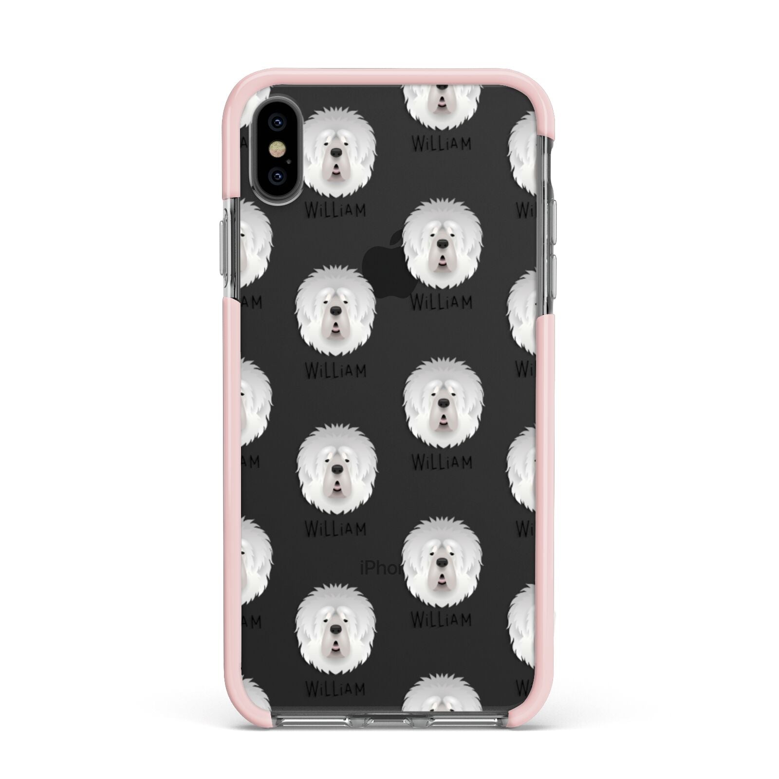Tibetan Mastiff Icon with Name Apple iPhone Xs Max Impact Case Pink Edge on Black Phone