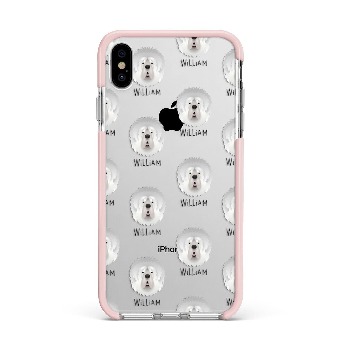 Tibetan Mastiff Icon with Name Apple iPhone Xs Max Impact Case Pink Edge on Silver Phone