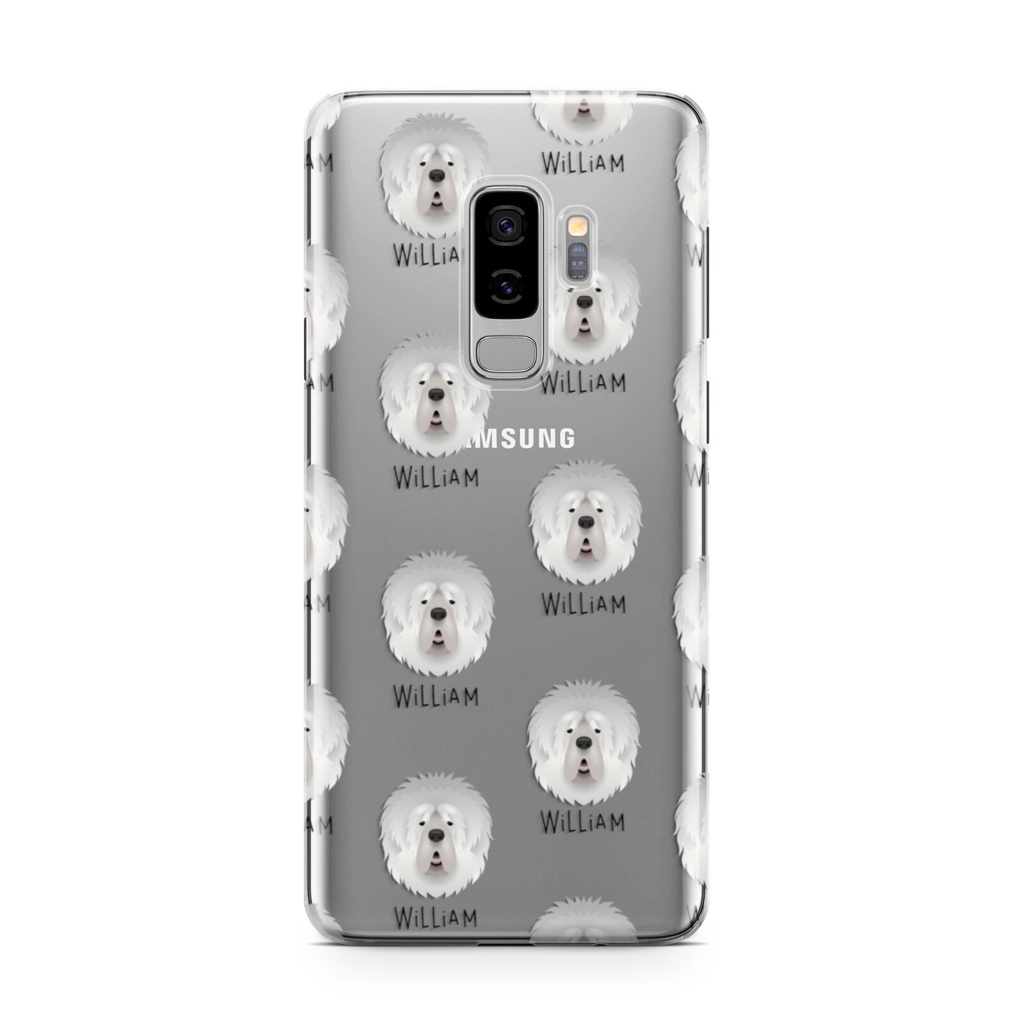 Tibetan Mastiff Icon with Name Samsung Galaxy S9 Plus Case on Silver phone
