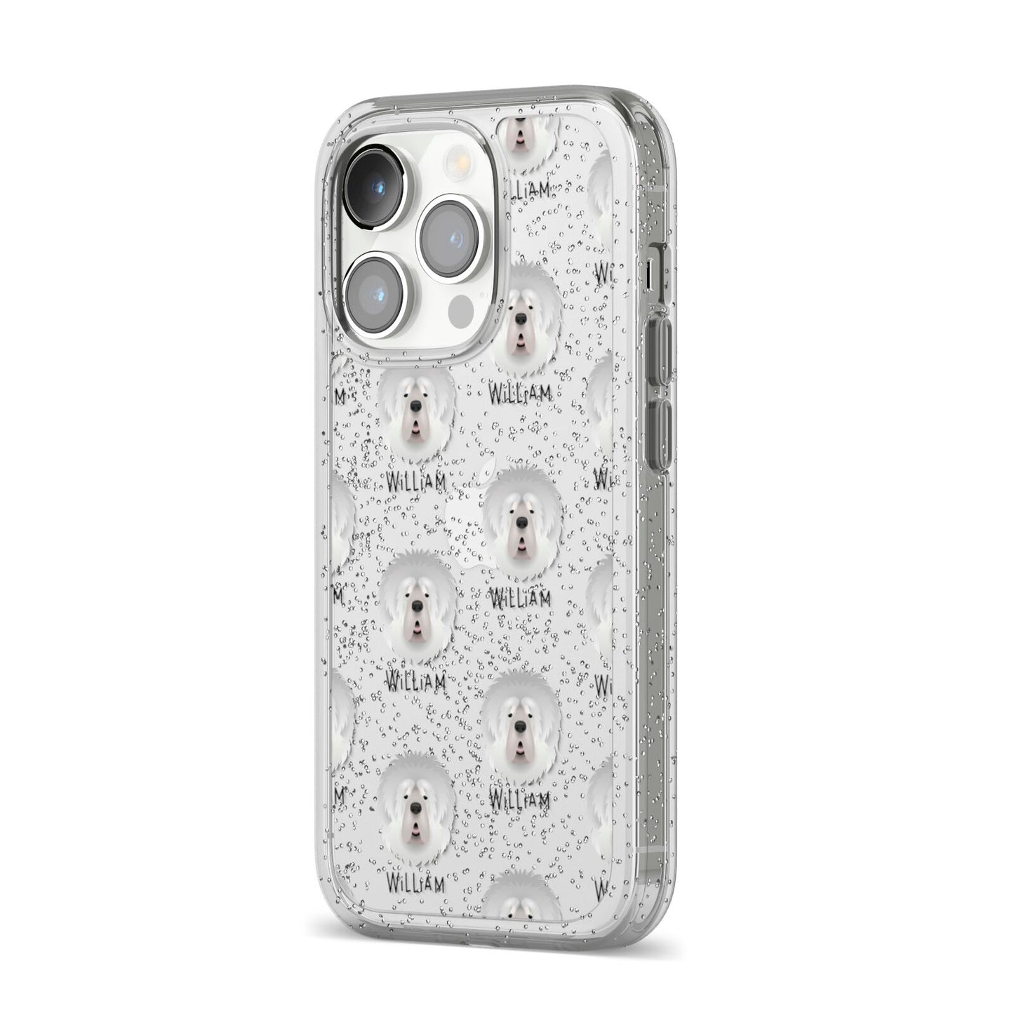 Tibetan Mastiff Icon with Name iPhone 14 Pro Glitter Tough Case Silver Angled Image