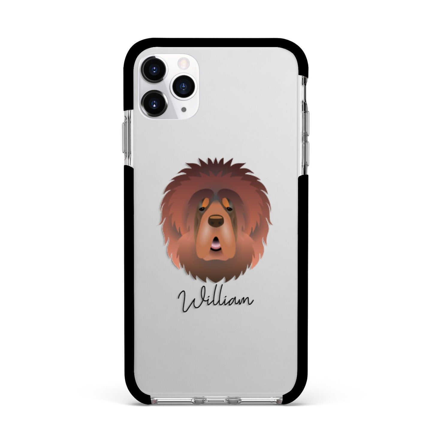 Tibetan Mastiff Personalised Apple iPhone 11 Pro Max in Silver with Black Impact Case