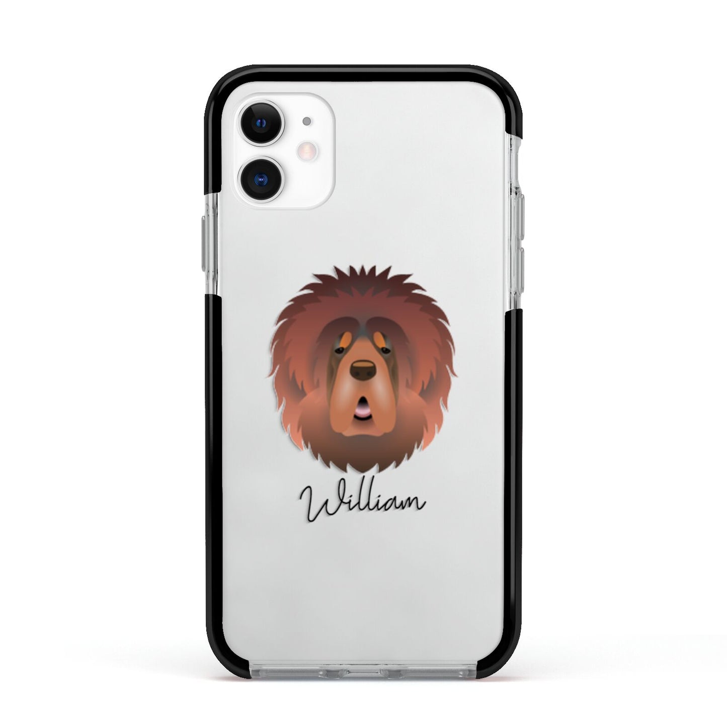 Tibetan Mastiff Personalised Apple iPhone 11 in White with Black Impact Case
