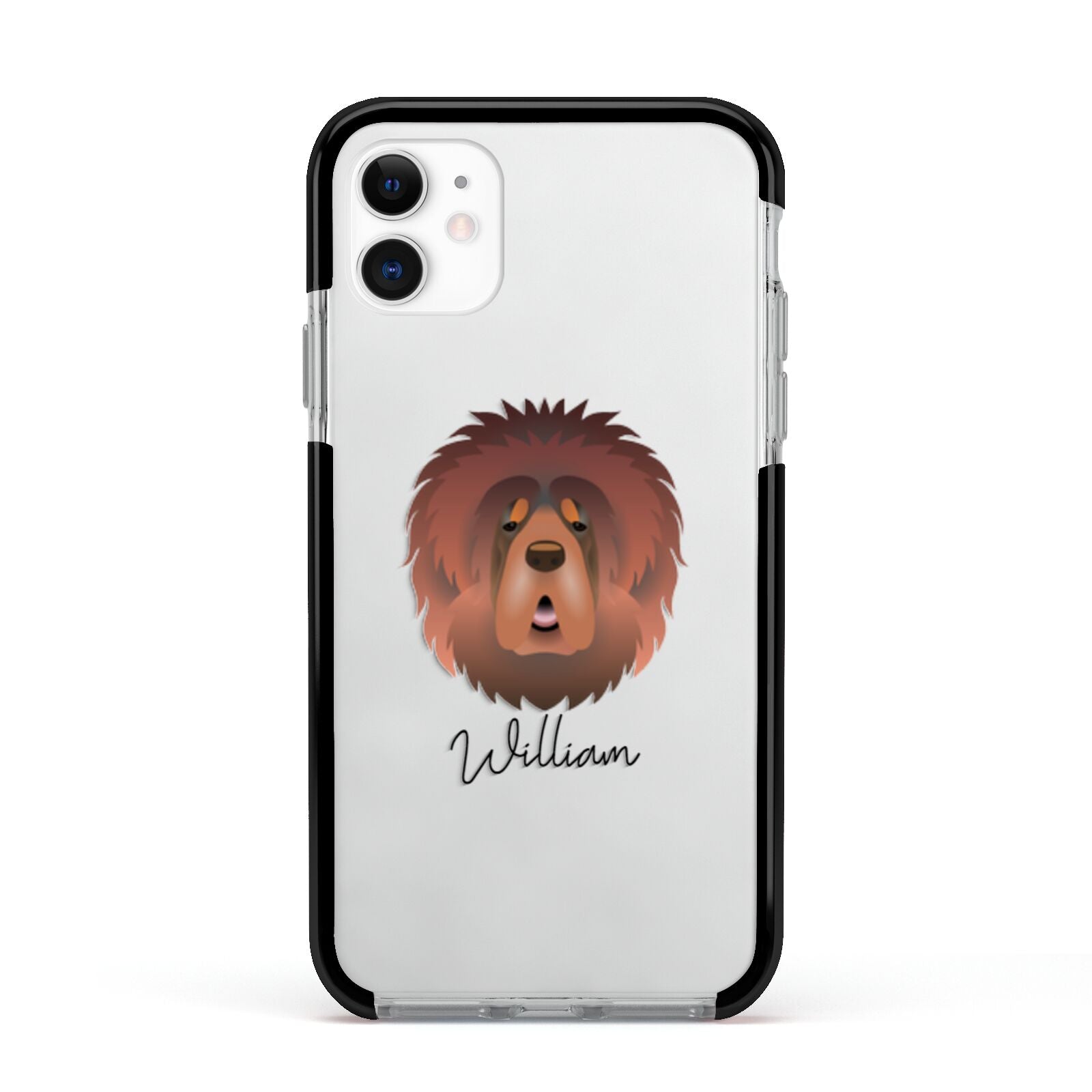 Tibetan Mastiff Personalised Apple iPhone 11 in White with Black Impact Case