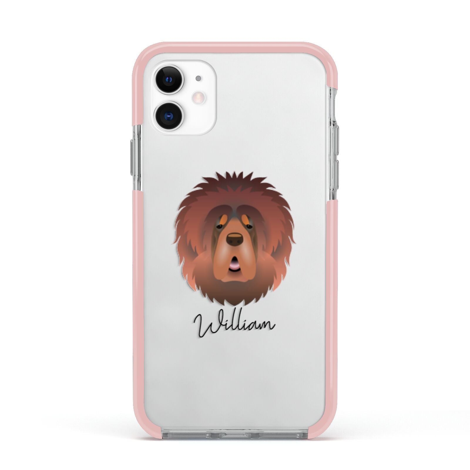 Tibetan Mastiff Personalised Apple iPhone 11 in White with Pink Impact Case