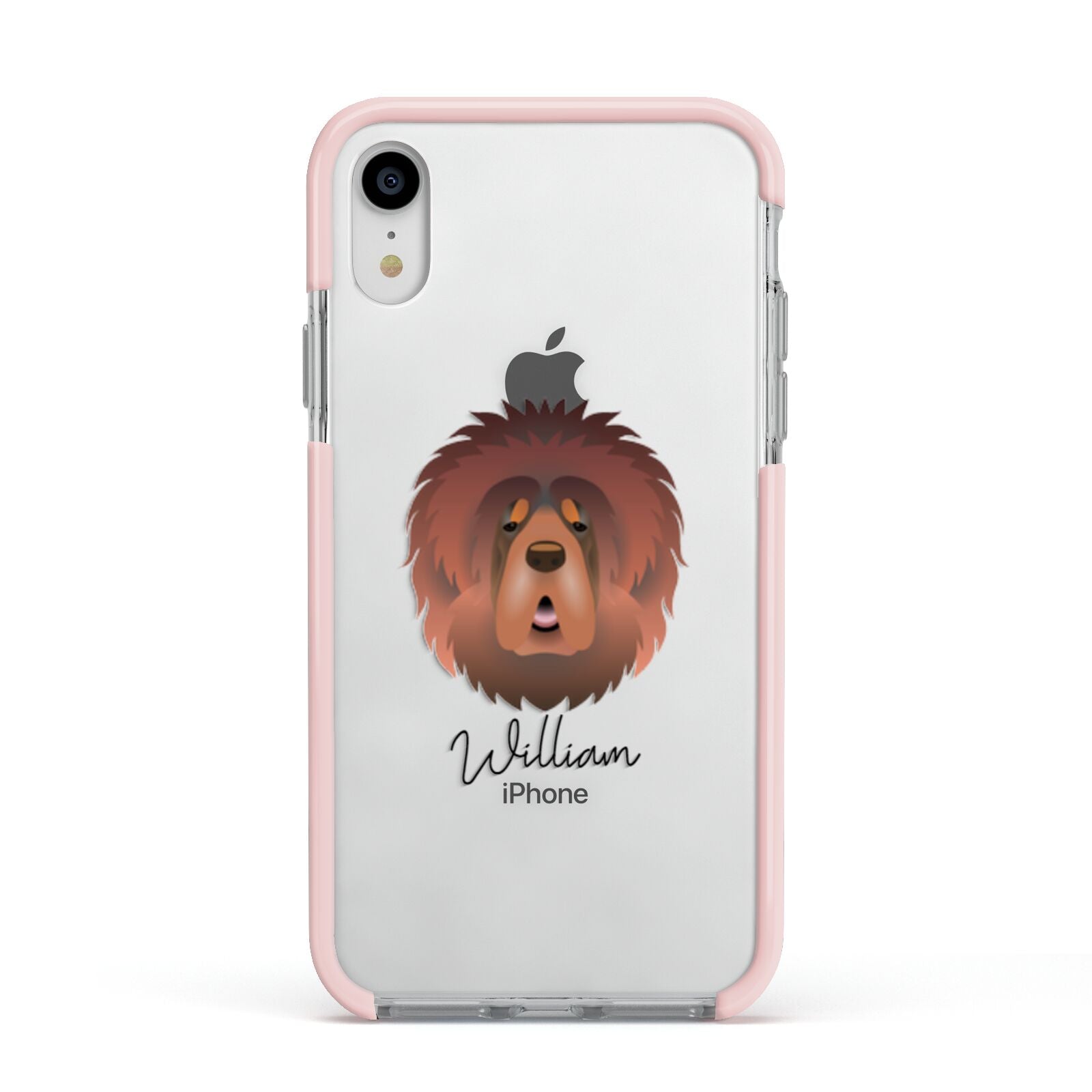 Tibetan Mastiff Personalised Apple iPhone XR Impact Case Pink Edge on Silver Phone