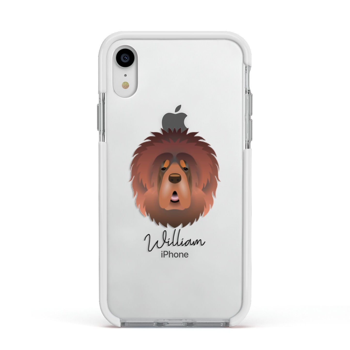 Tibetan Mastiff Personalised Apple iPhone XR Impact Case White Edge on Silver Phone
