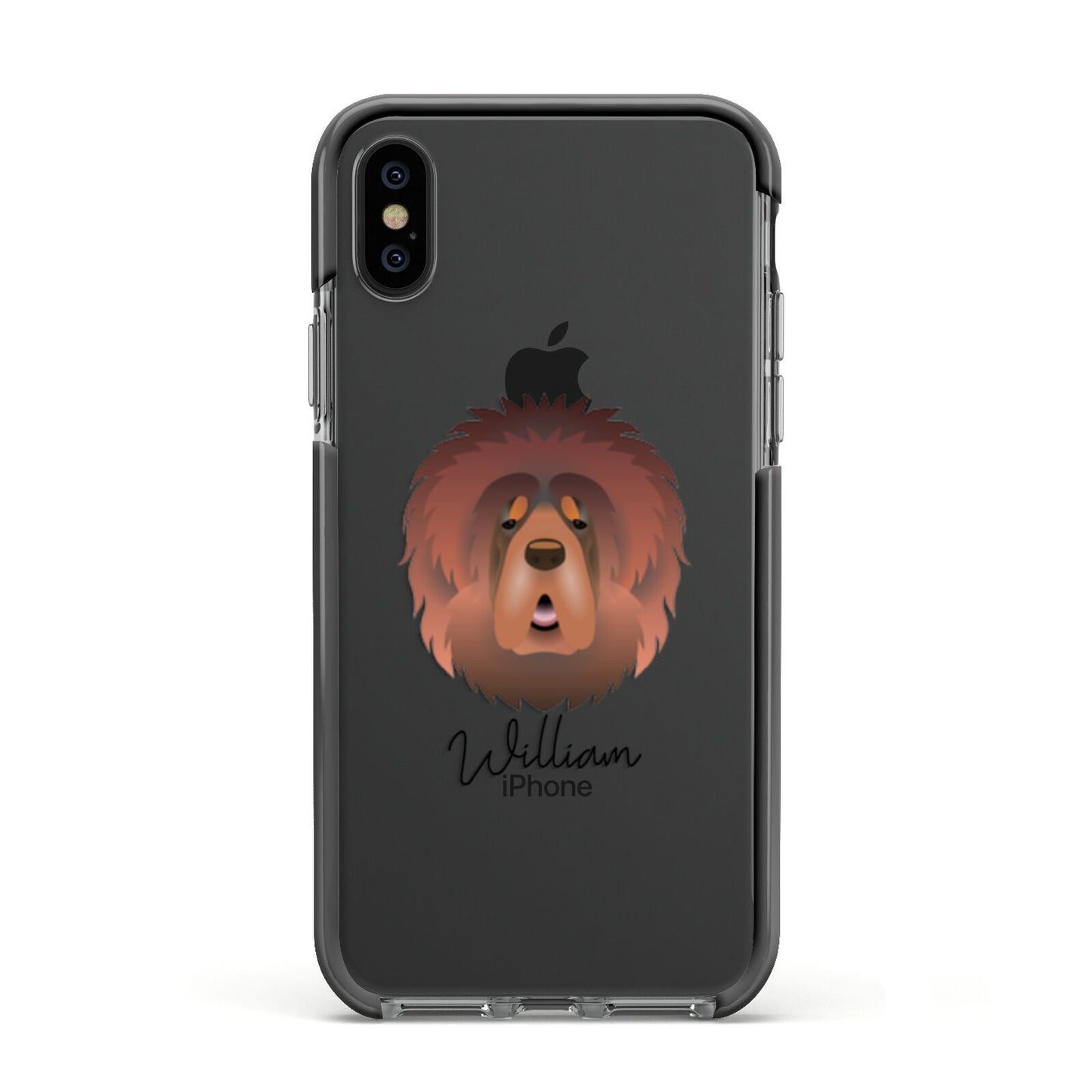 Tibetan Mastiff Personalised Apple iPhone Xs Impact Case Black Edge on Black Phone