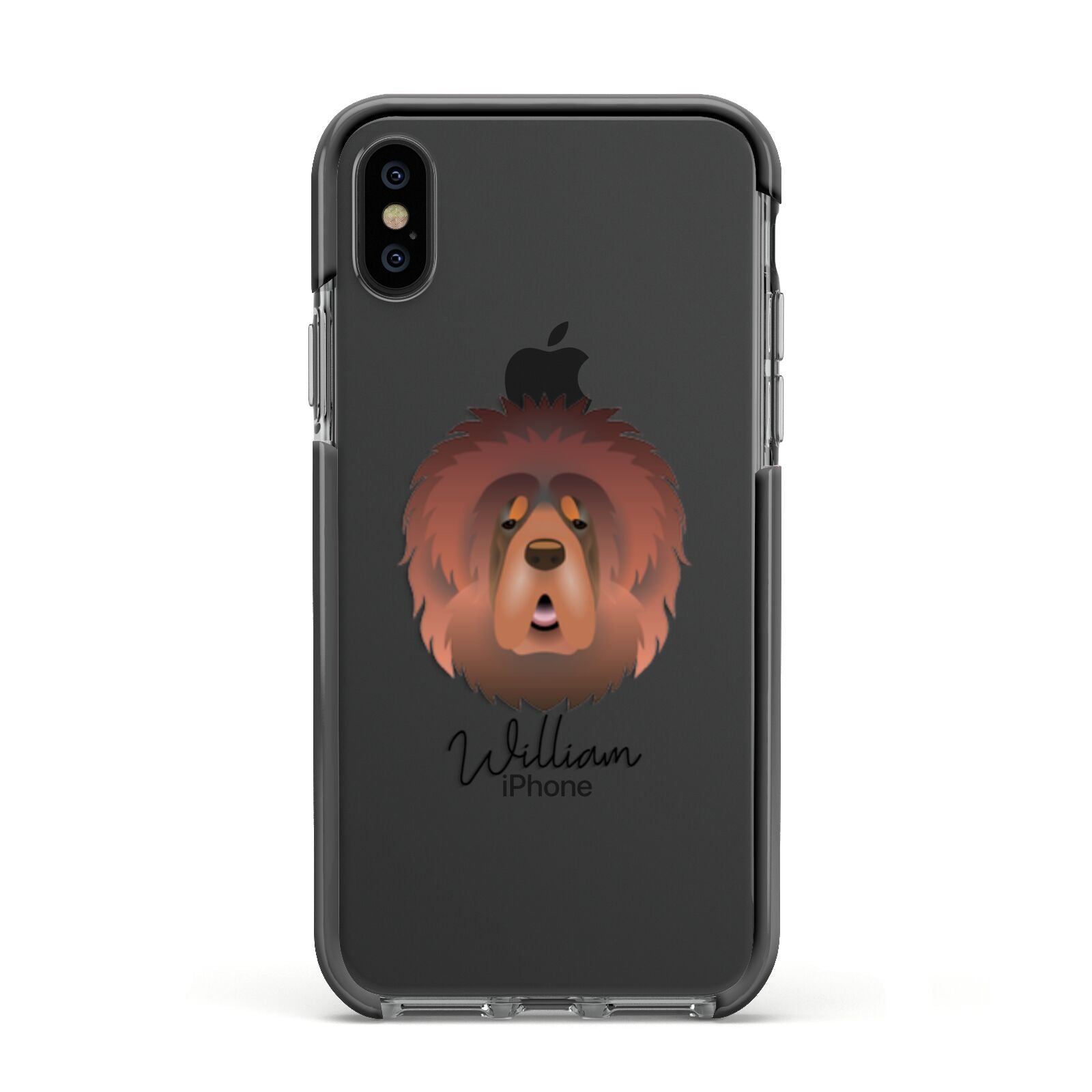 Tibetan Mastiff Personalised Apple iPhone Xs Impact Case Black Edge on Black Phone